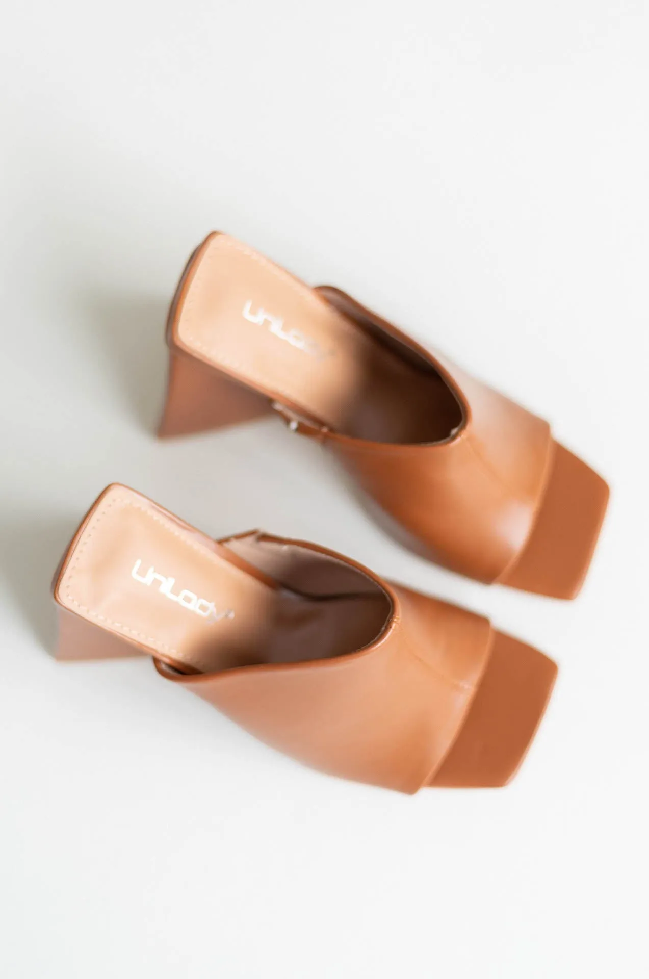 Brown Triangle Block Mule Heels