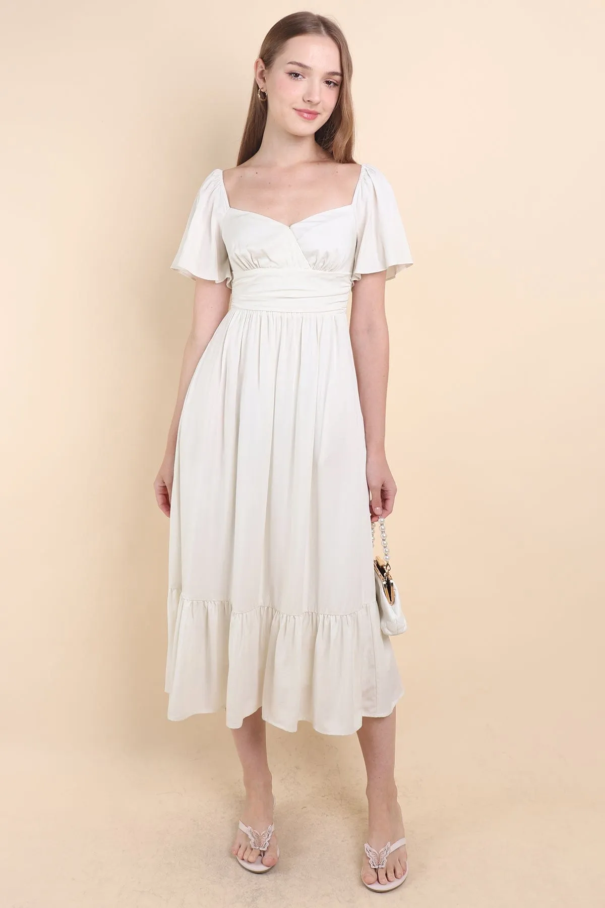 CECE FLUTTERS MAXI DRESS IN CREAM WHITE