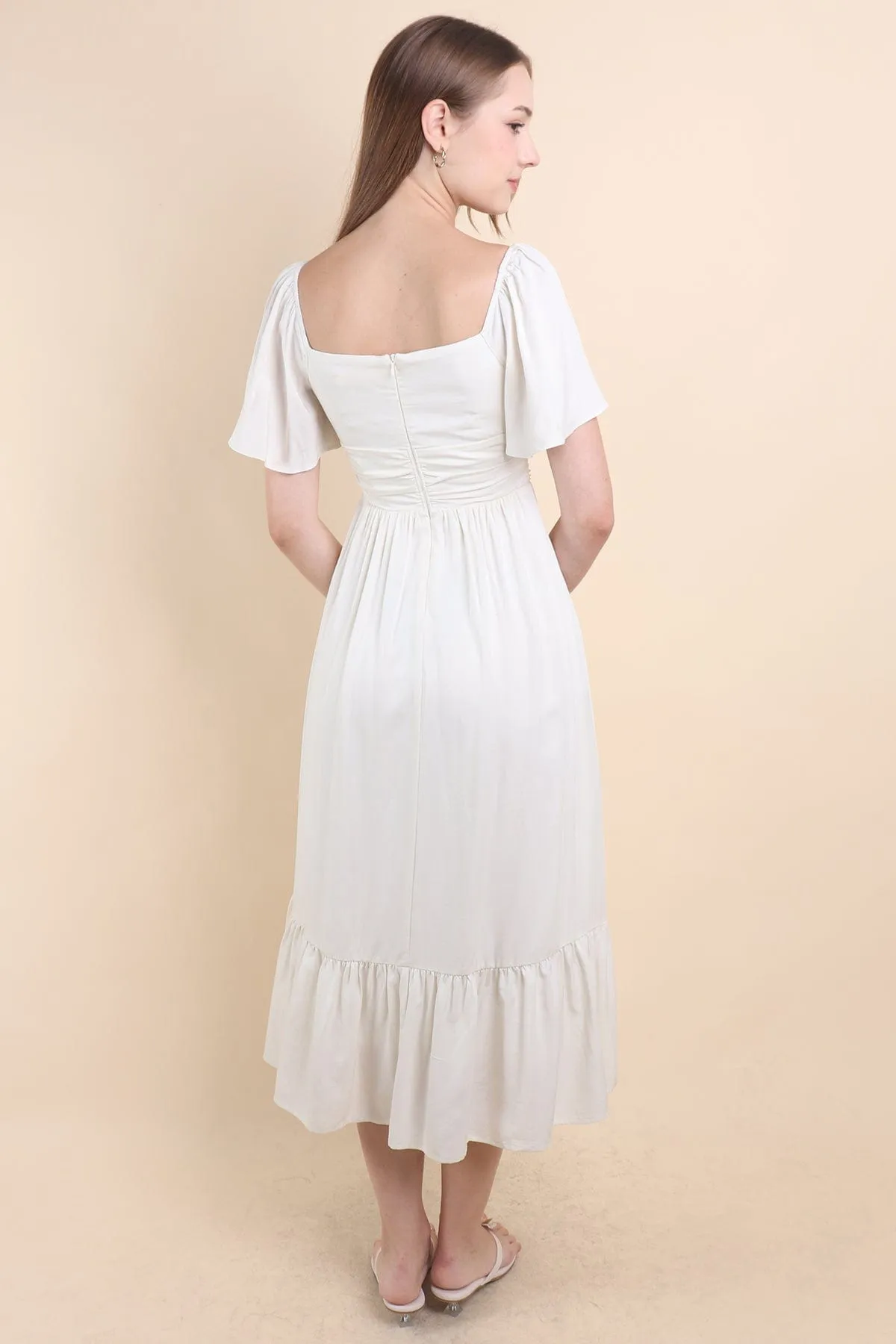 CECE FLUTTERS MAXI DRESS IN CREAM WHITE