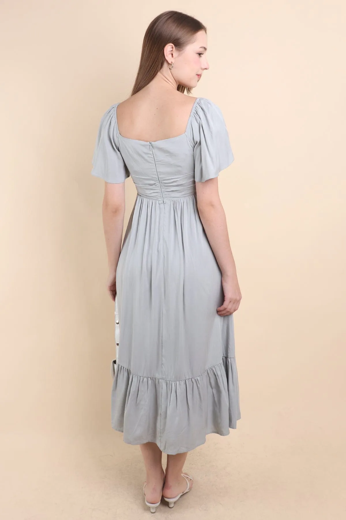 CECE FLUTTERS MAXI DRESS IN SAGE BLUE