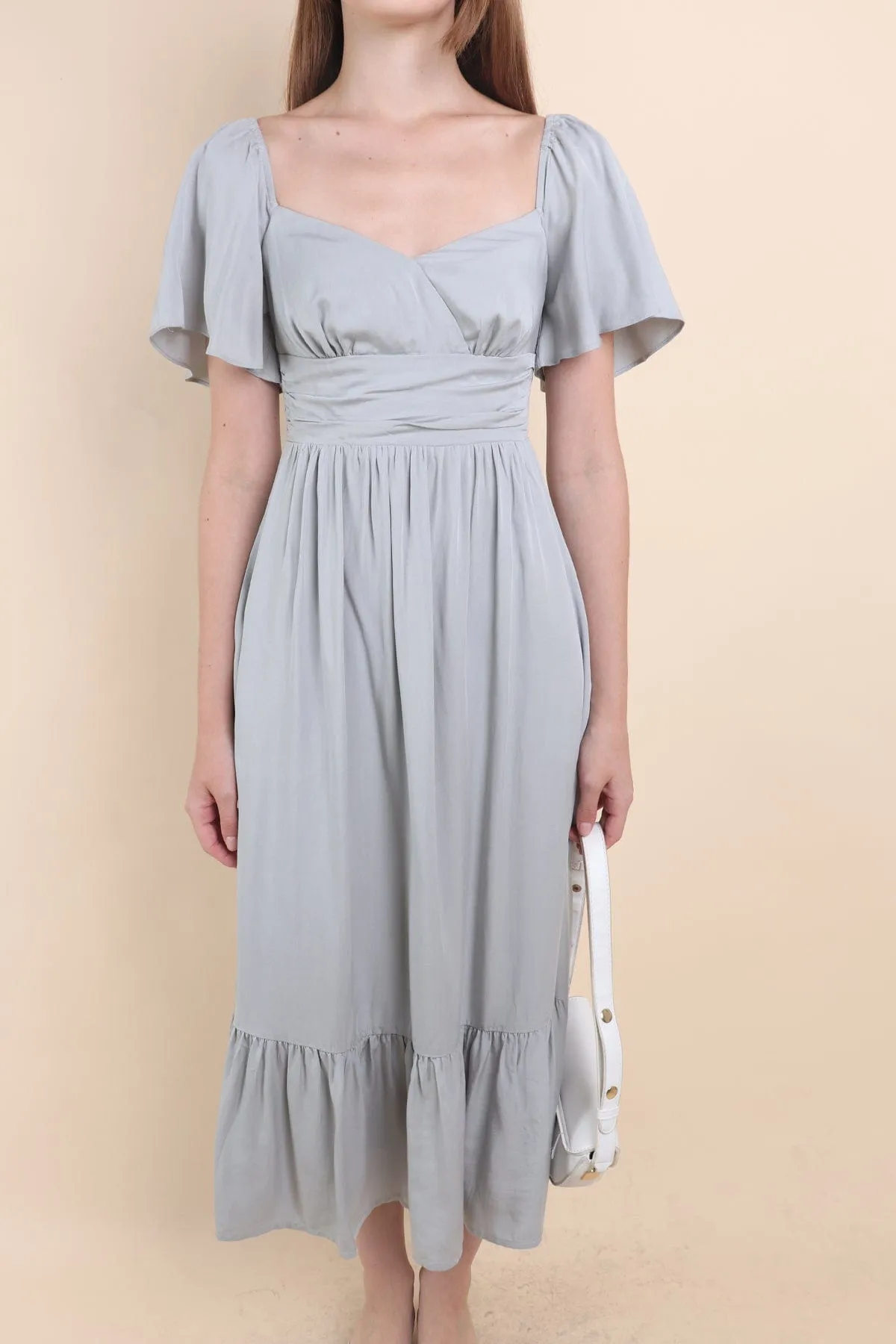 CECE FLUTTERS MAXI DRESS IN SAGE BLUE