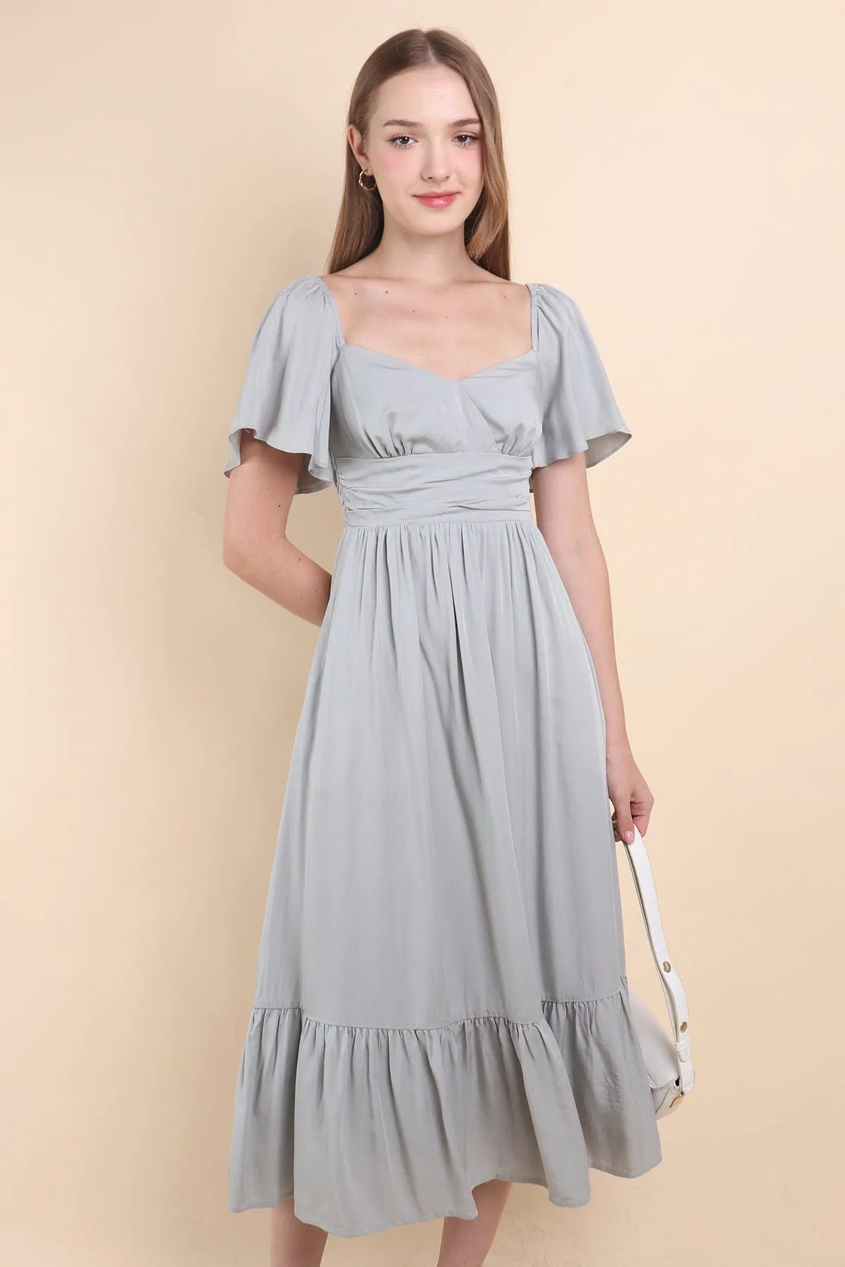 CECE FLUTTERS MAXI DRESS IN SAGE BLUE