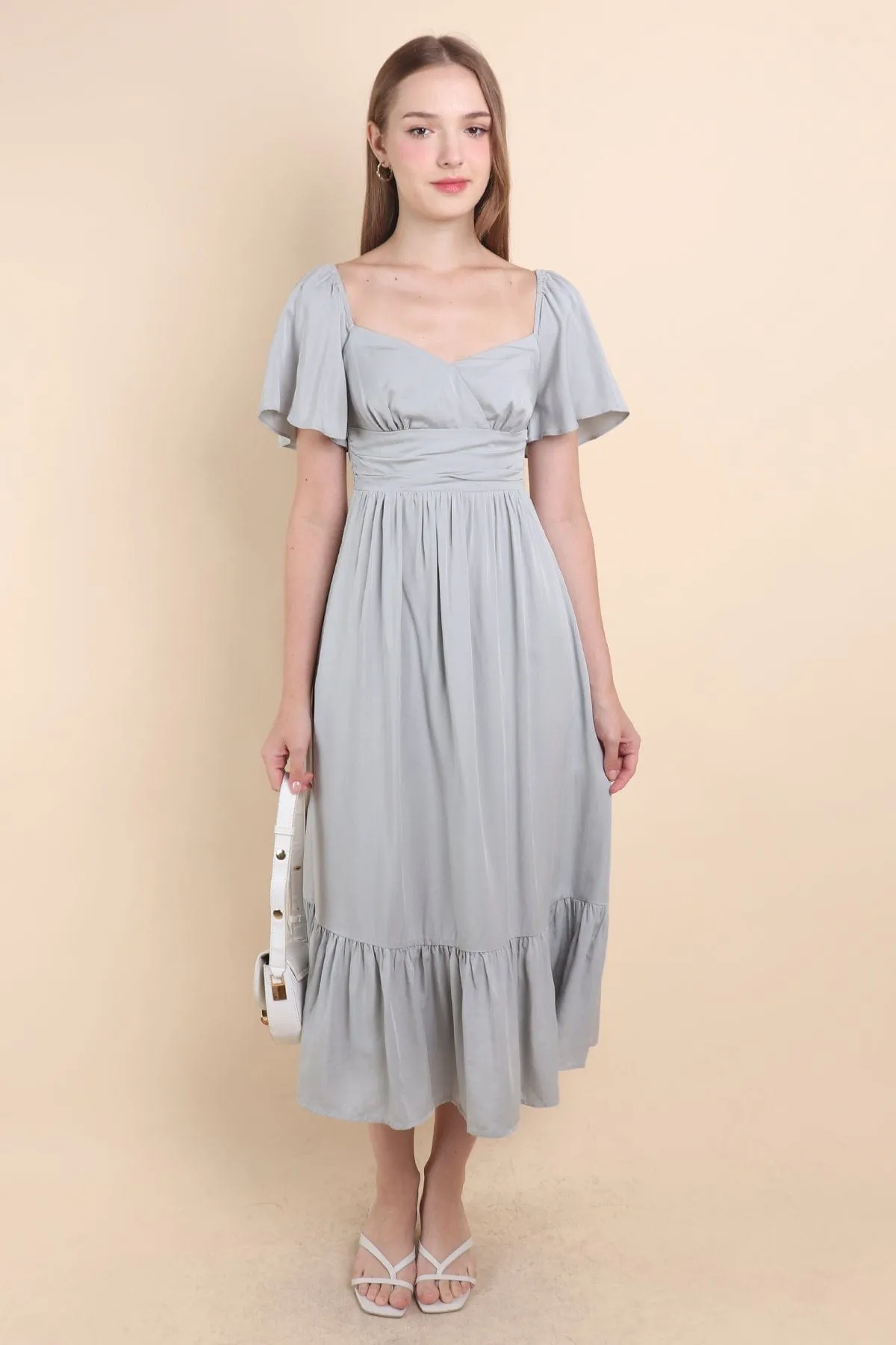 CECE FLUTTERS MAXI DRESS IN SAGE BLUE