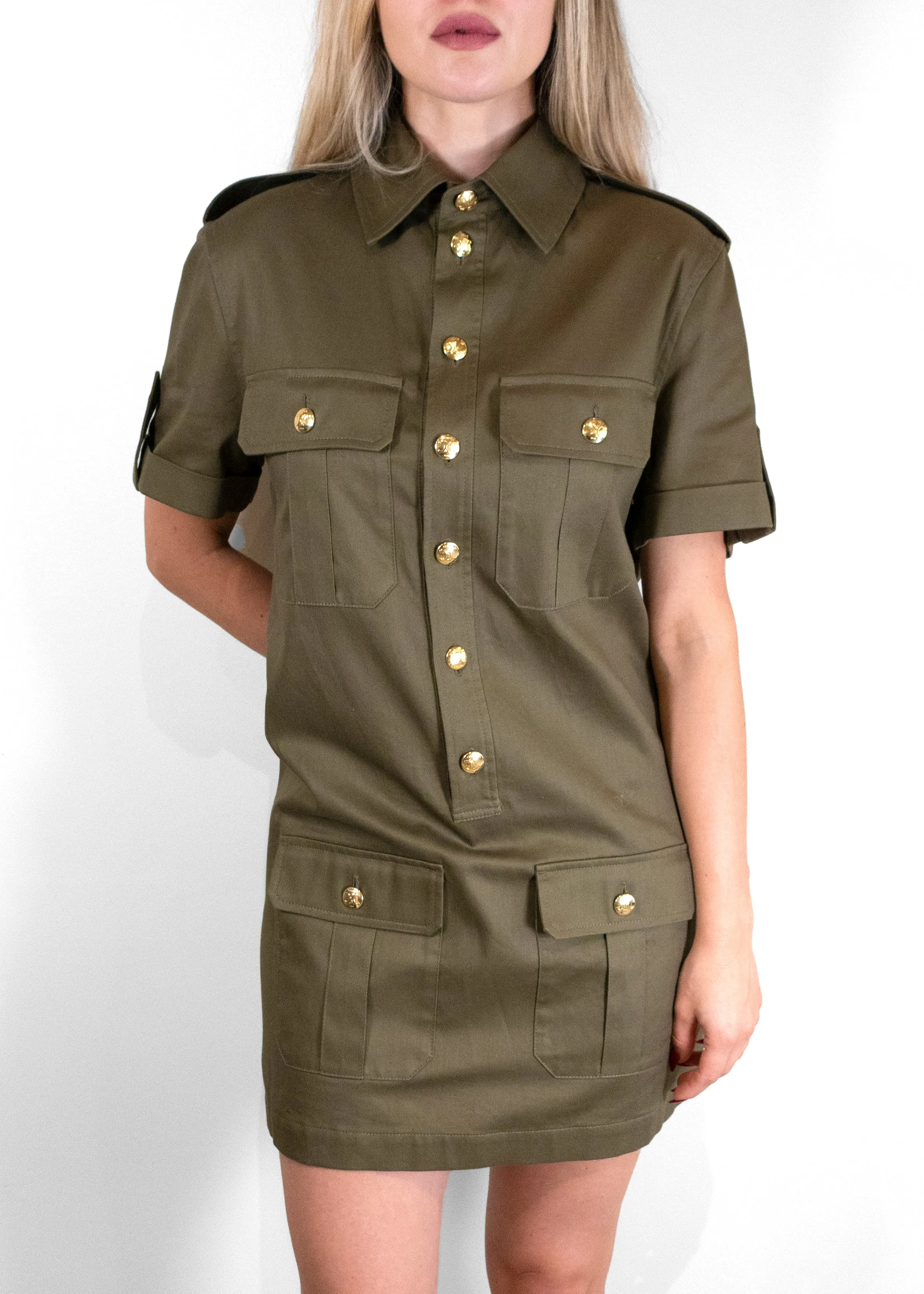 Celine Short T-Shirt Dress w/ Military Pockets