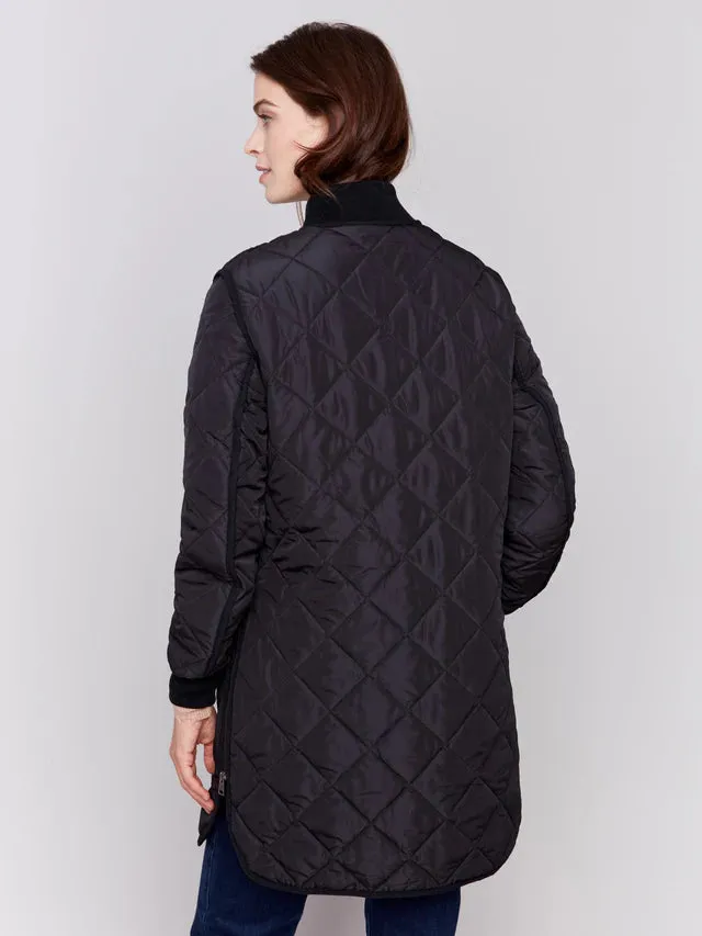 CHARLIE B LONG QUILTED BLACK PUFFER JACKET