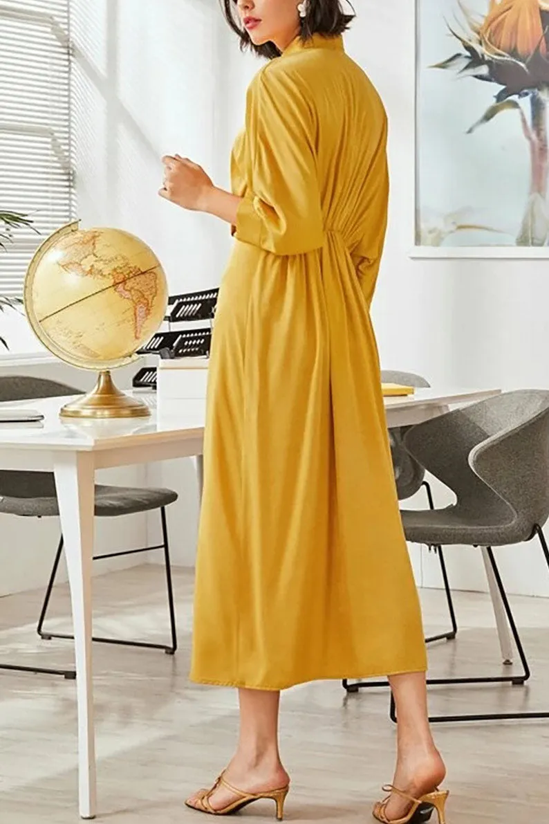 Chic Yellow Buttoned Midi Shirt Dress