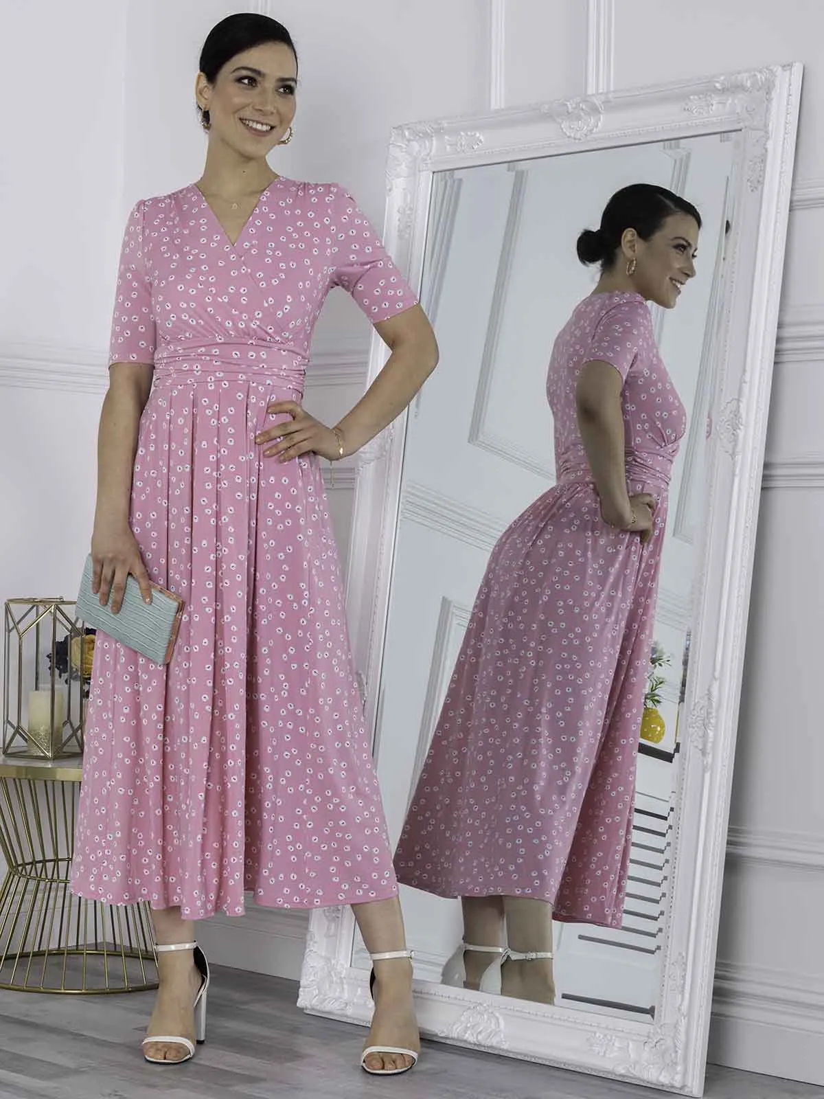 Coleen Jersey Maxi Dress, Pink Polka