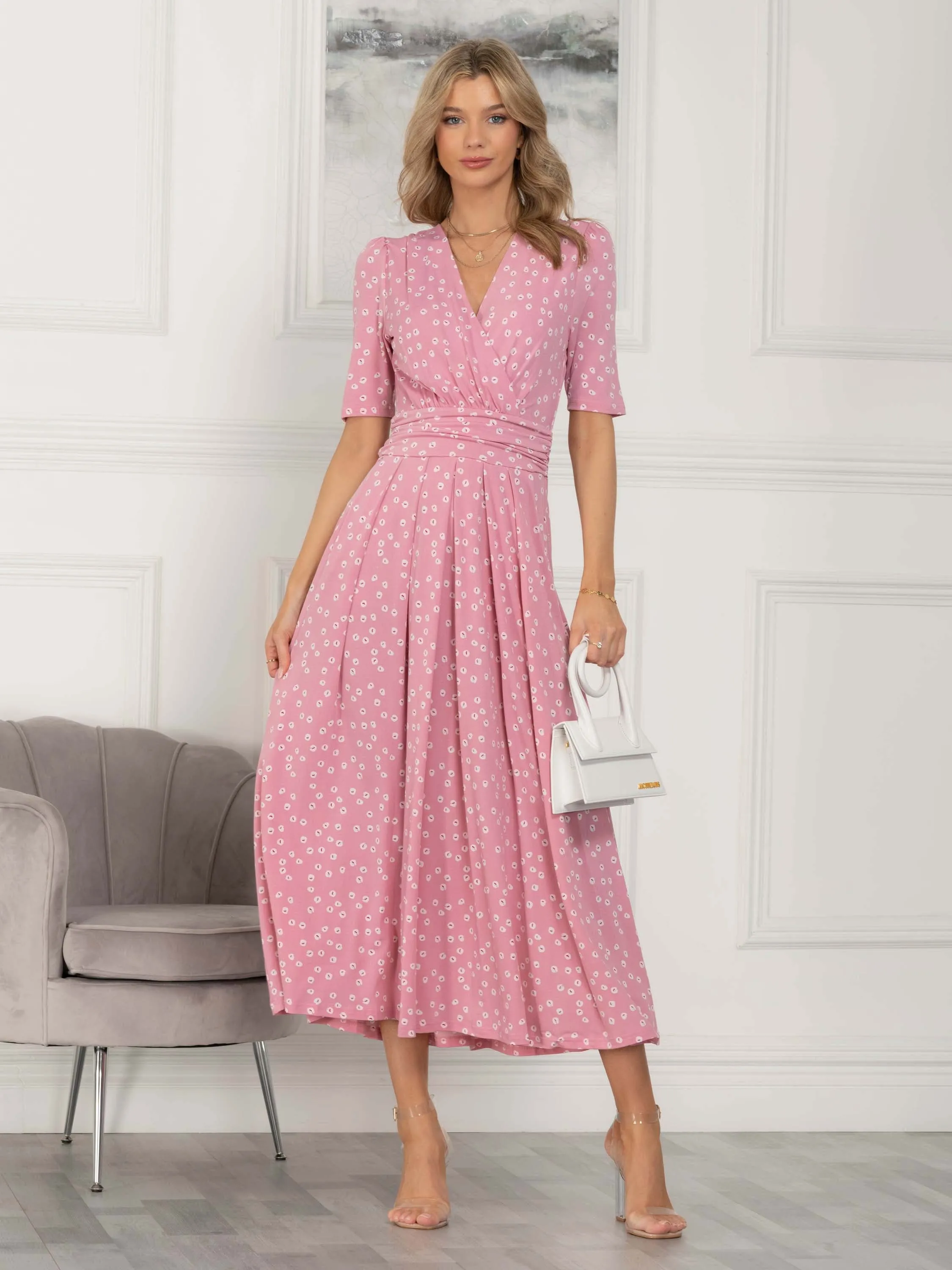 Coleen Jersey Maxi Dress, Pink Polka