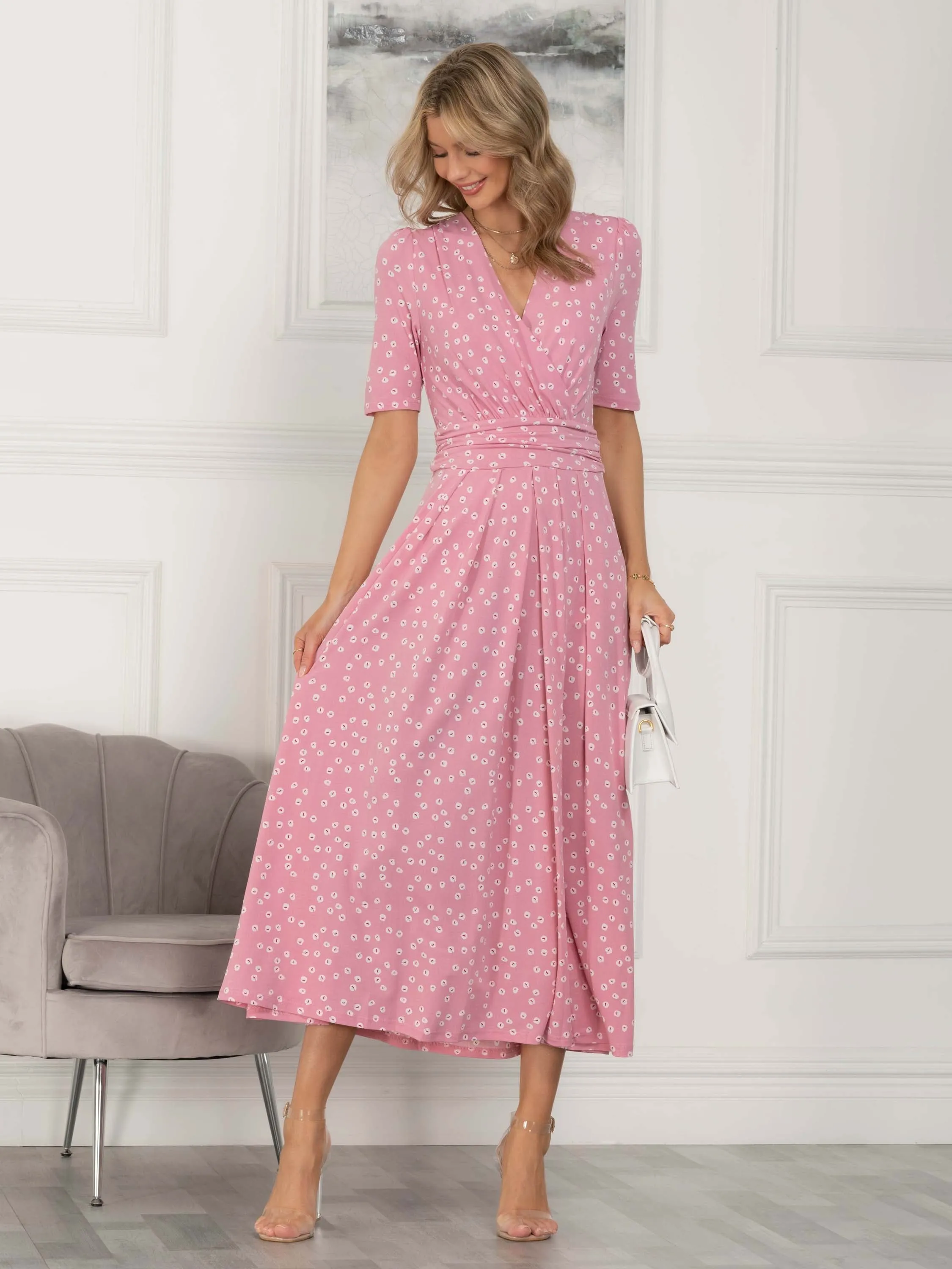 Coleen Jersey Maxi Dress, Pink Polka