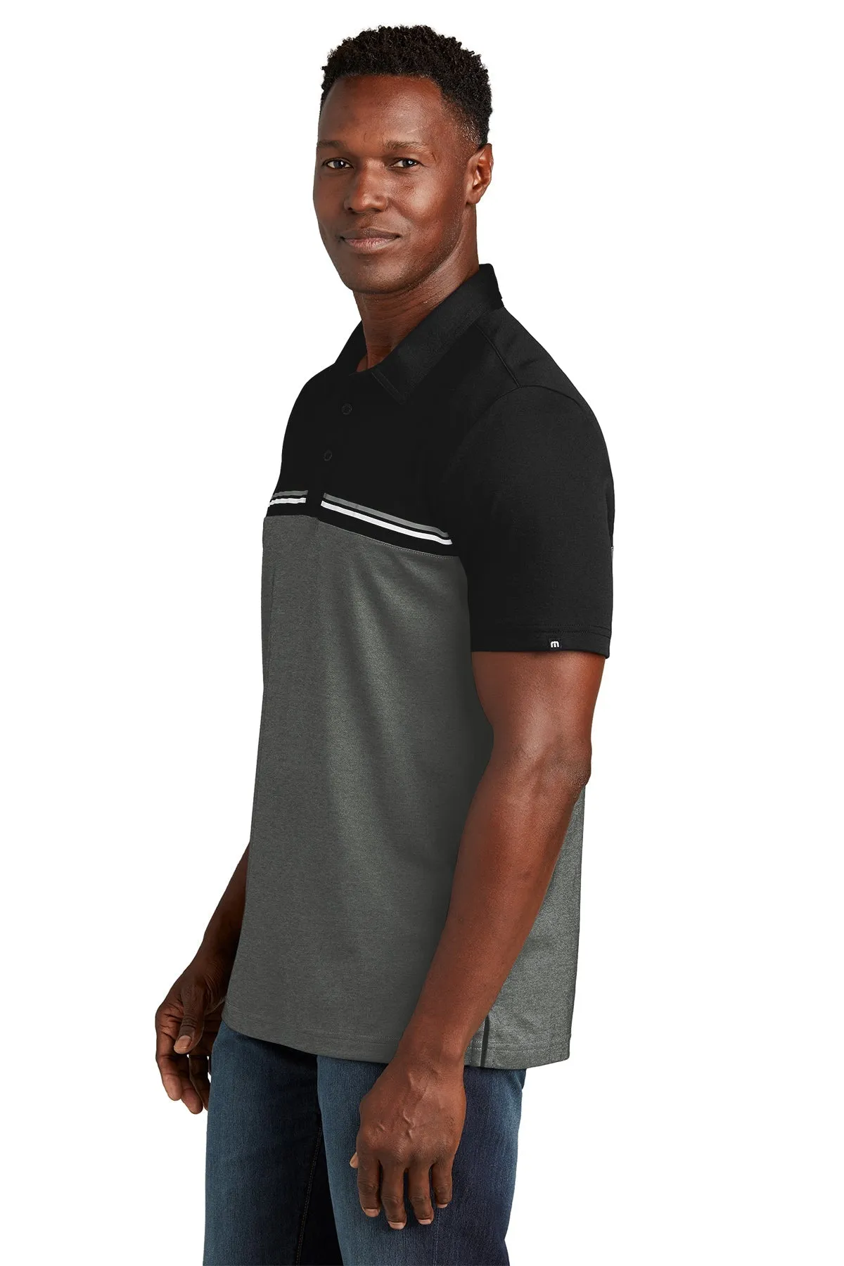 Custom TravisMathew Sunset Blocked Polo TM1MY401 Black with Dark Grey Heather