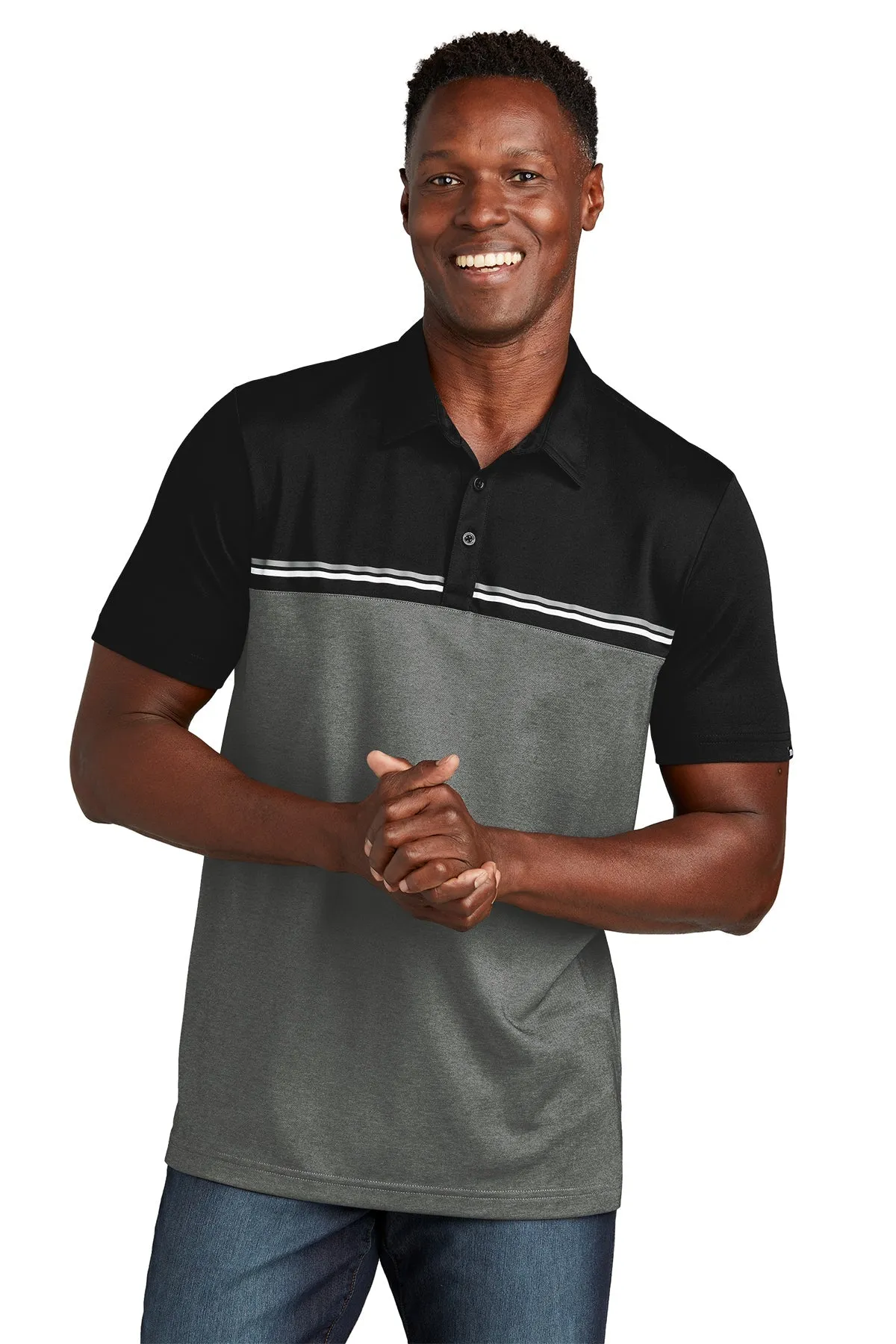 Custom TravisMathew Sunset Blocked Polo TM1MY401 Black with Dark Grey Heather