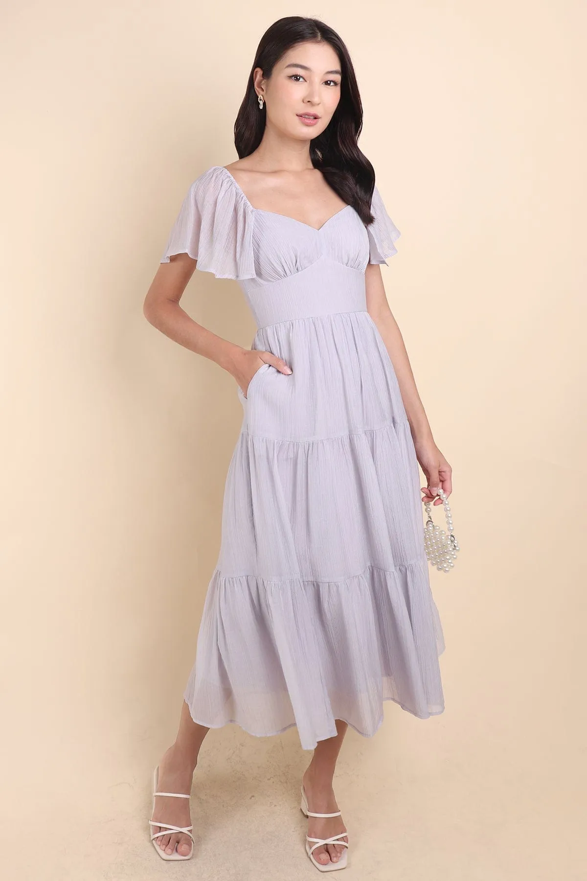 DANZEL FLUTTER SLEEVES MAXI DRESS IN LILAC