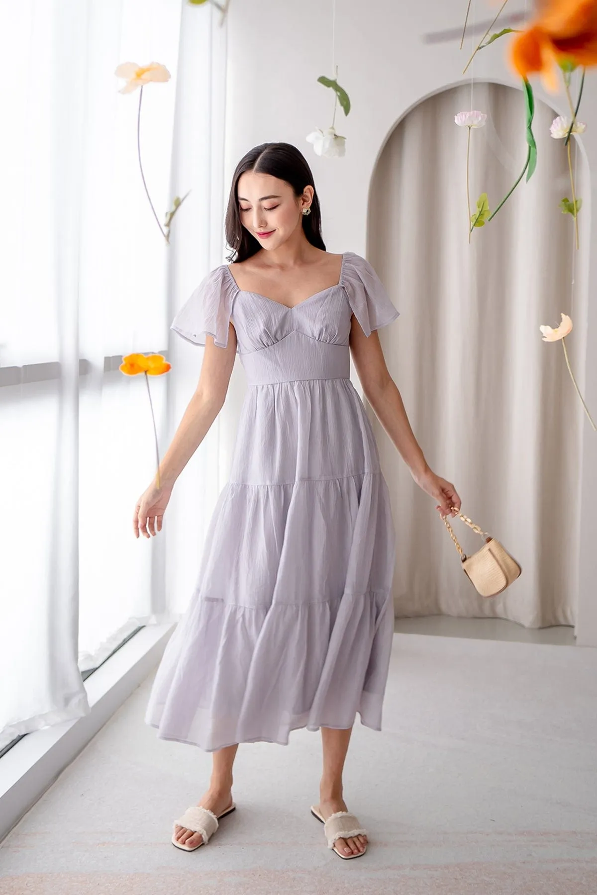 DANZEL FLUTTER SLEEVES MAXI DRESS IN LILAC