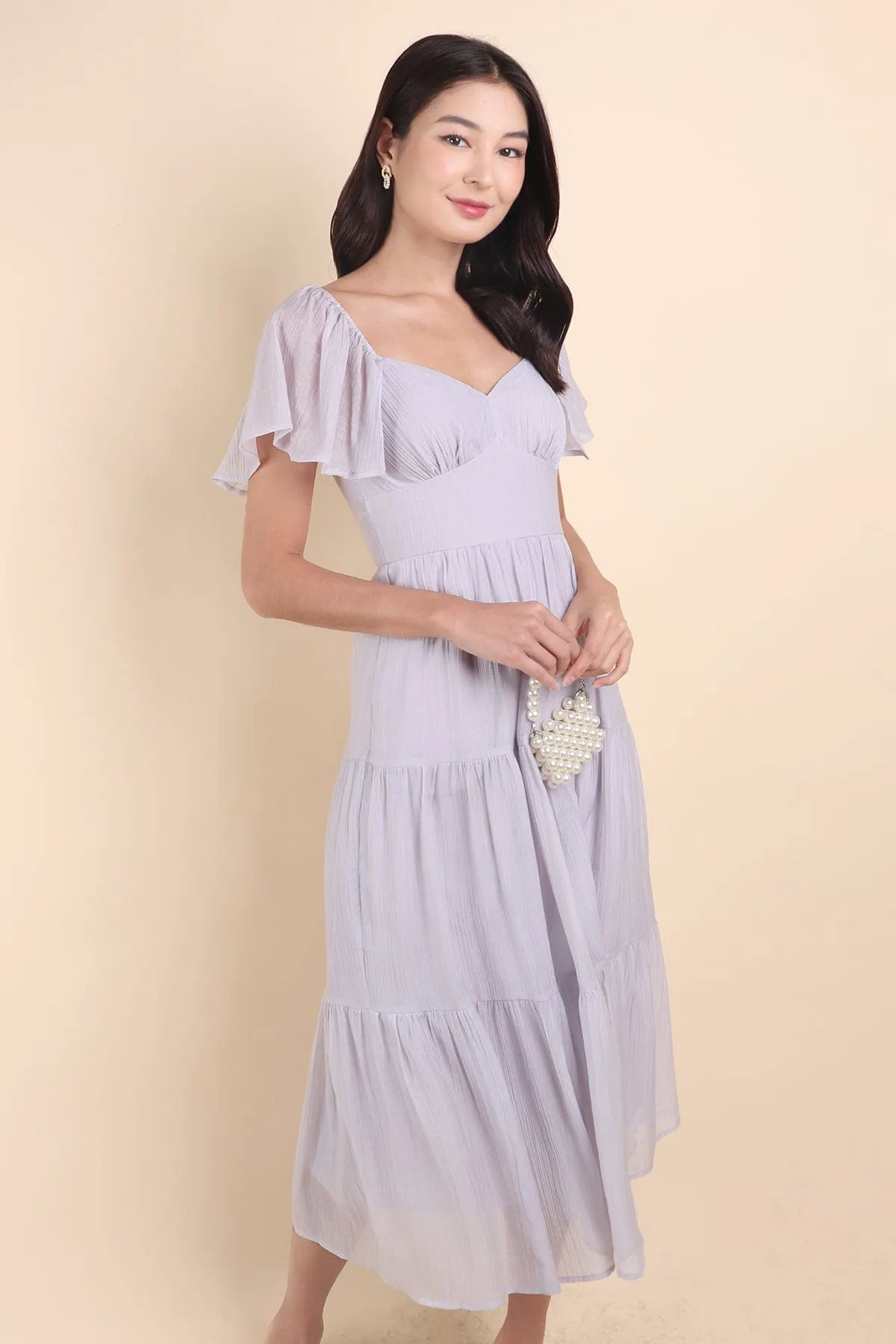 DANZEL FLUTTER SLEEVES MAXI DRESS IN LILAC