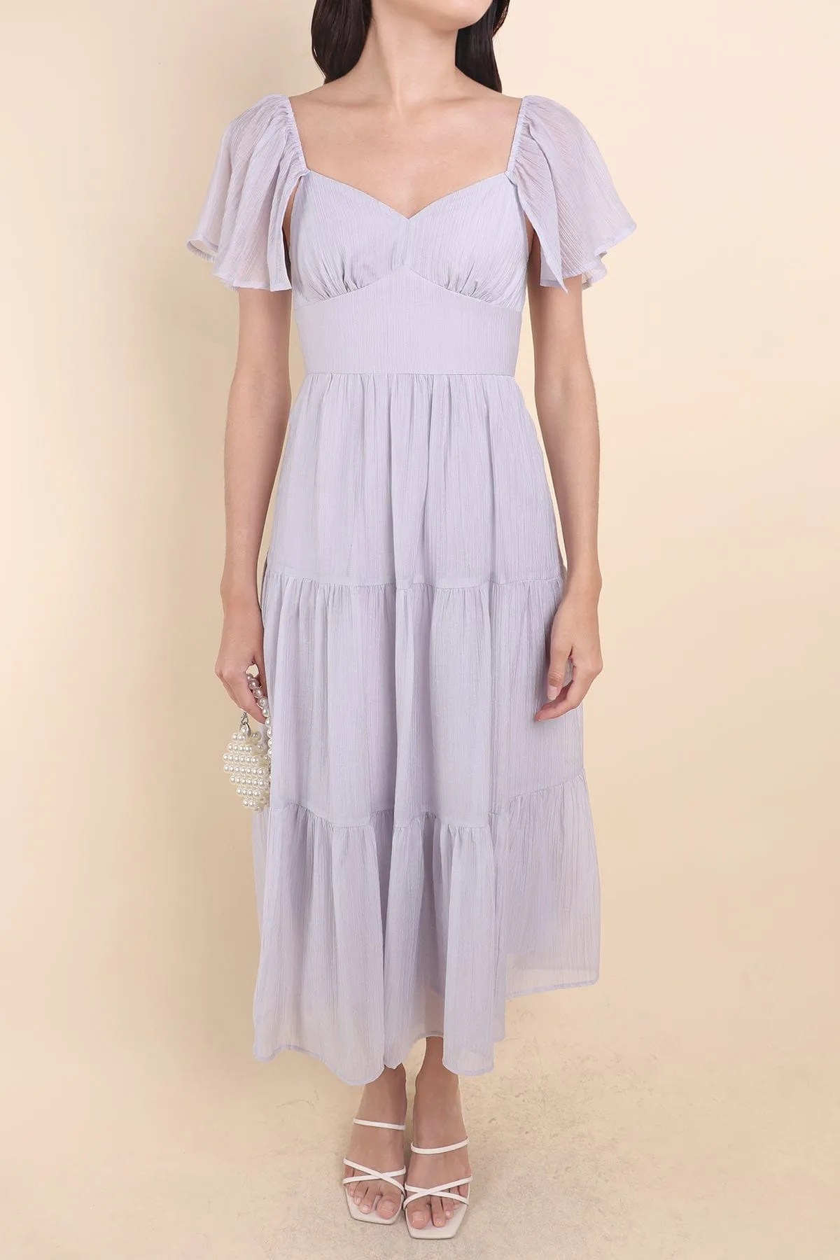 DANZEL FLUTTER SLEEVES MAXI DRESS IN LILAC