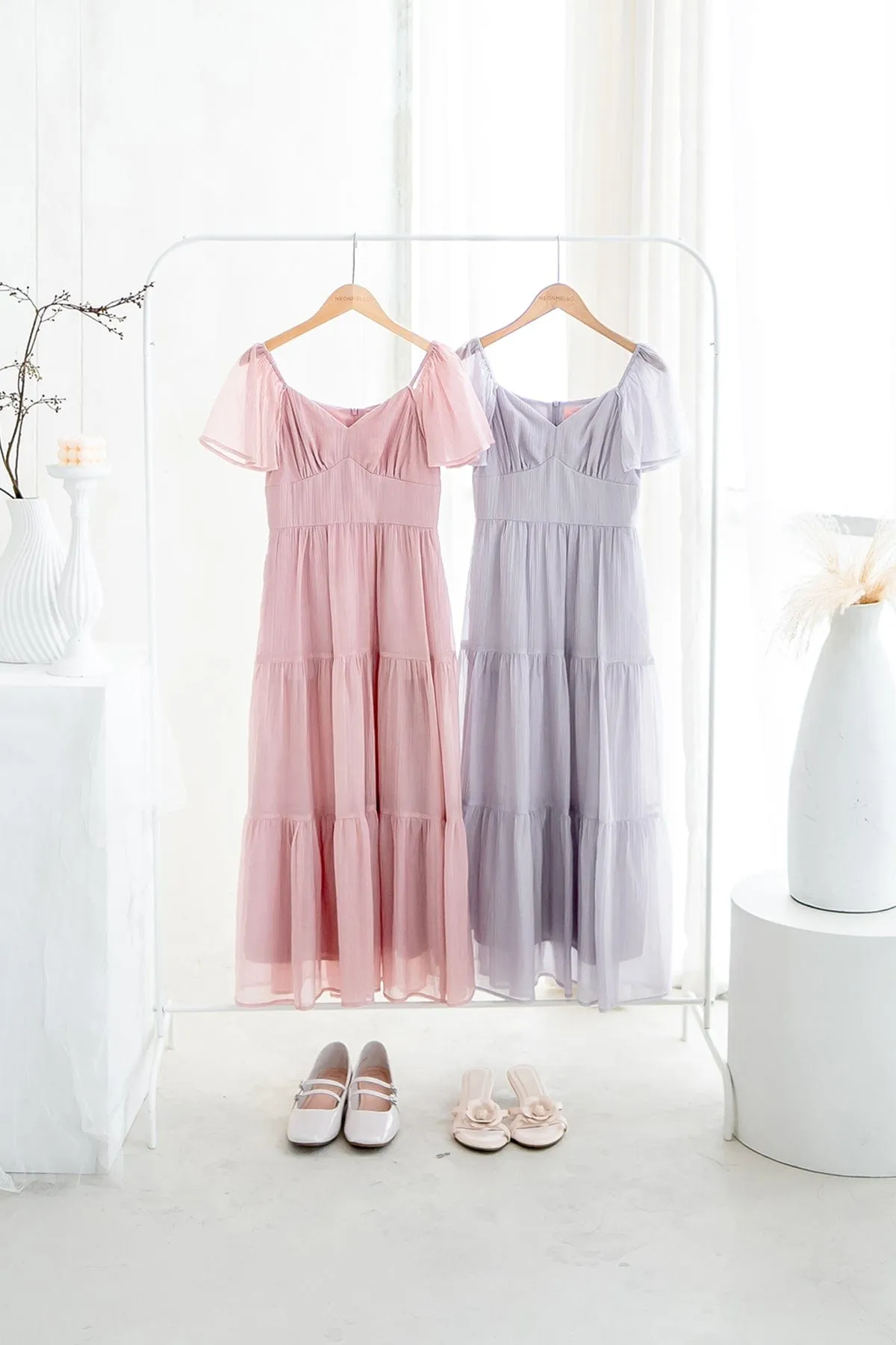 DANZEL FLUTTER SLEEVES MAXI DRESS IN LILAC