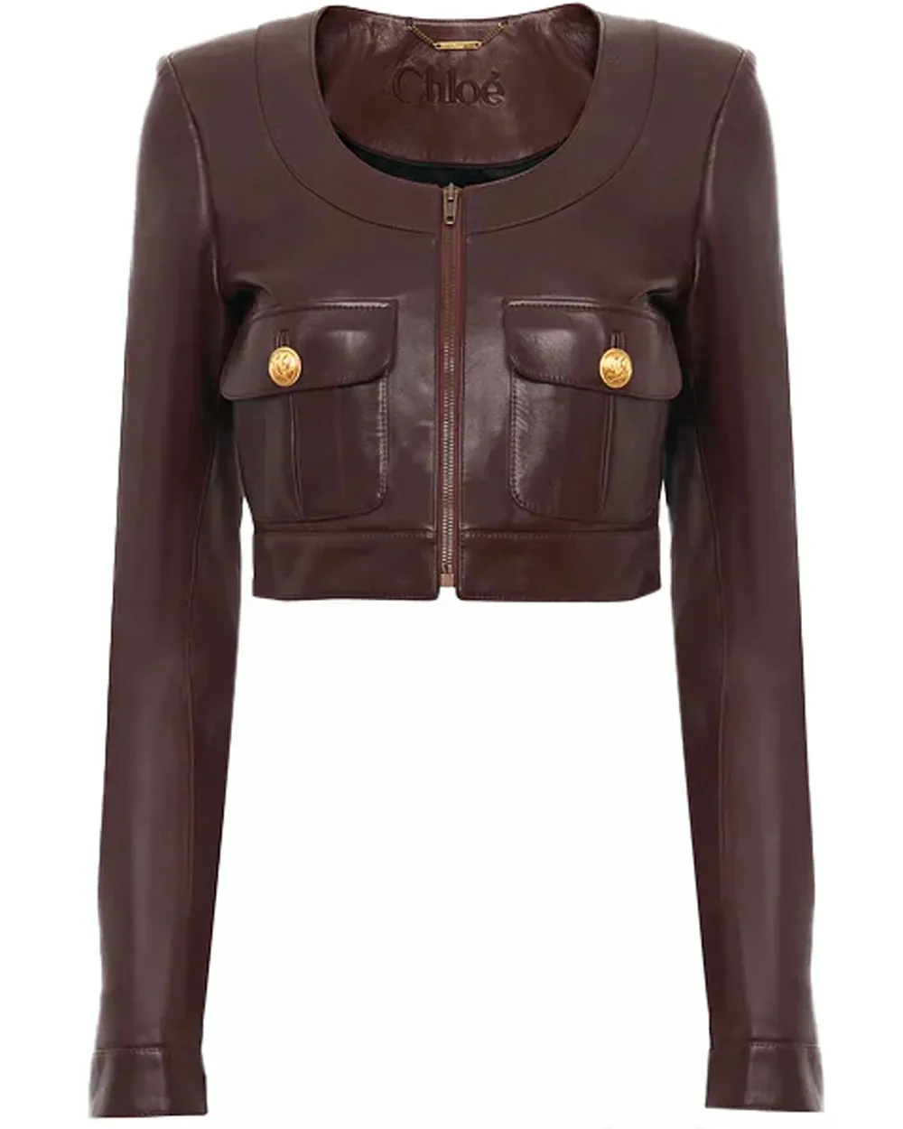 Deep Mahogany Cropped Leather Jacket