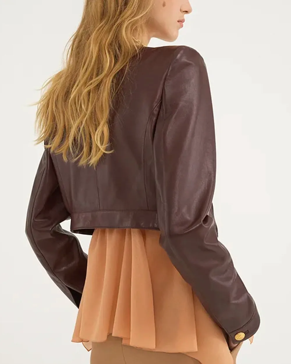 Deep Mahogany Cropped Leather Jacket