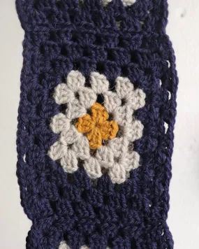 EARLYMADE Hand-knitted Granny Squares Scarf — NAVY/STONE/YELLOW — UNIQUE — LAST PIECE