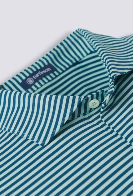 Edward Stripe Performance Polo - Juniper/Wave