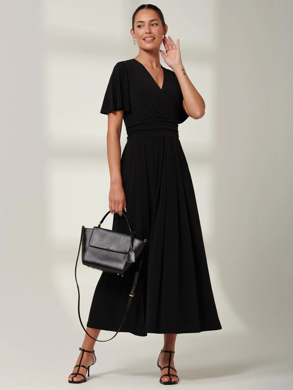 Eldoris Angel Sleeve Jersey Maxi Dress, Black