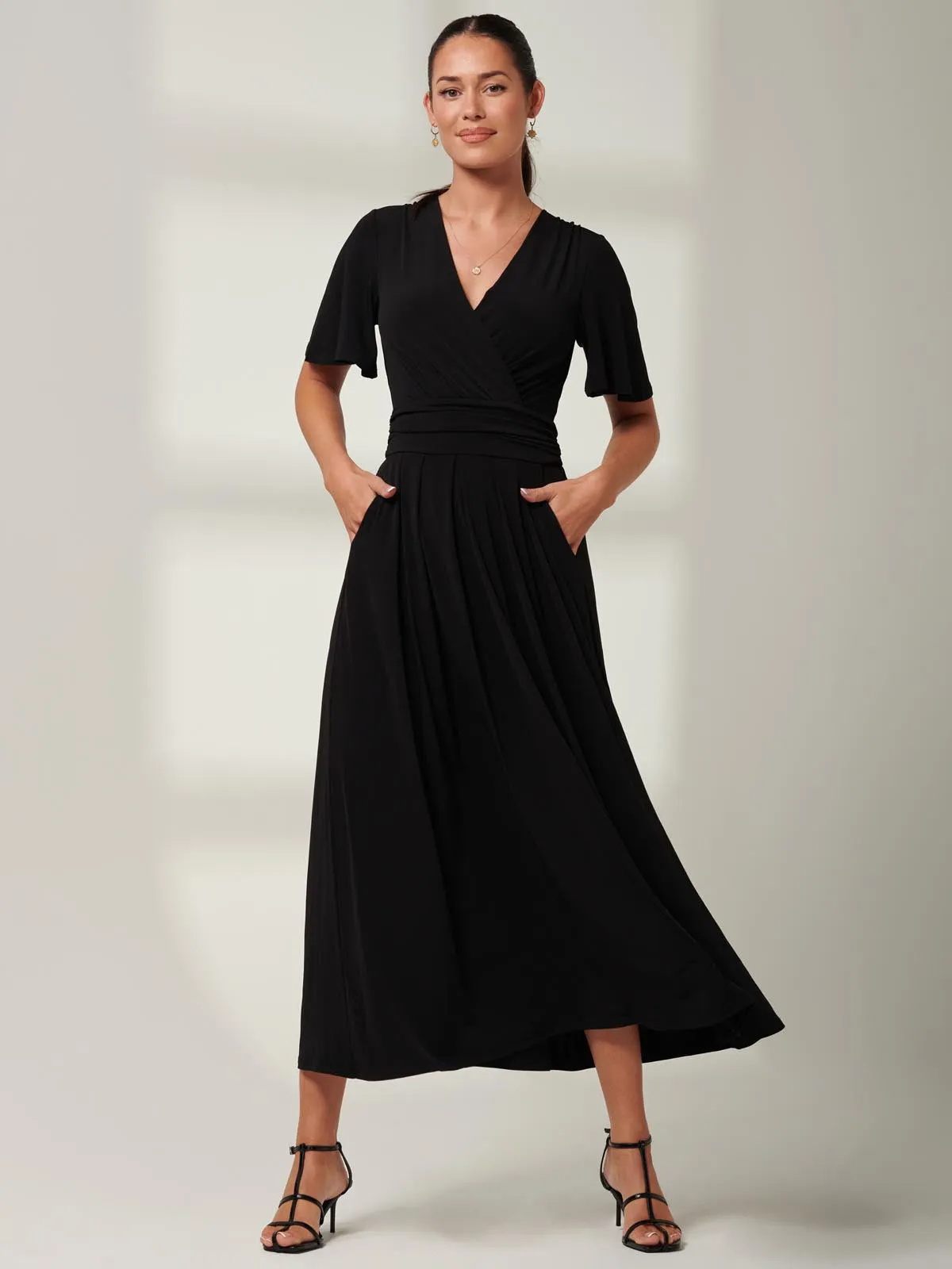 Eldoris Angel Sleeve Jersey Maxi Dress, Black