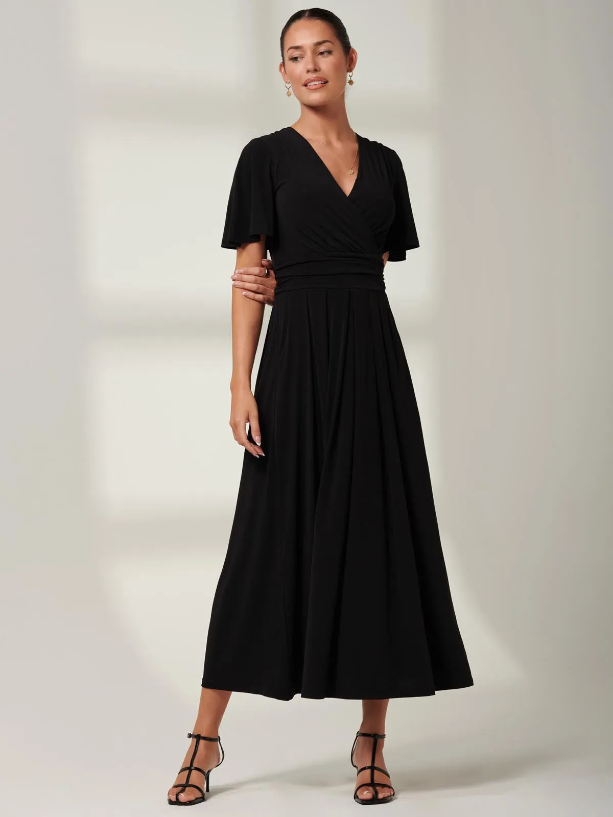 Eldoris Angel Sleeve Jersey Maxi Dress, Black