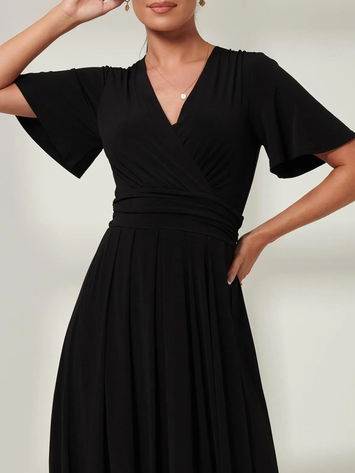 Eldoris Angel Sleeve Jersey Maxi Dress, Black