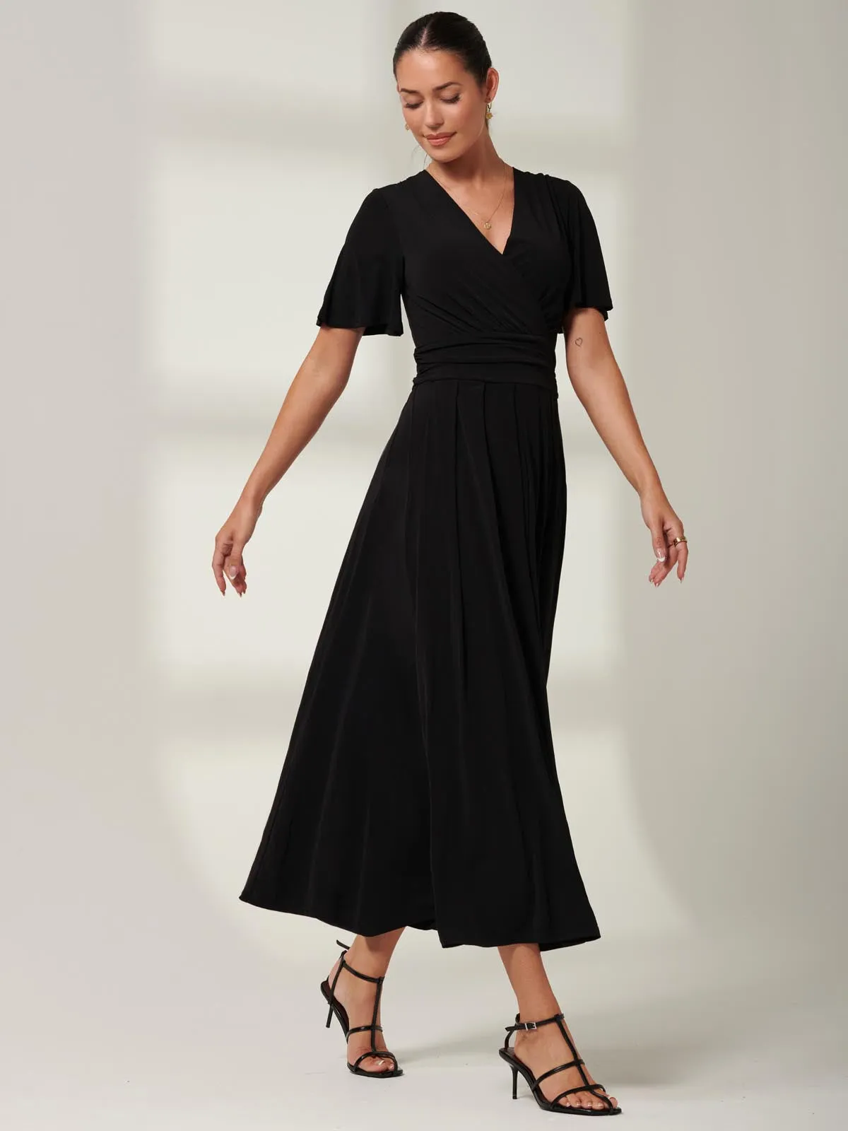 Eldoris Angel Sleeve Jersey Maxi Dress, Black