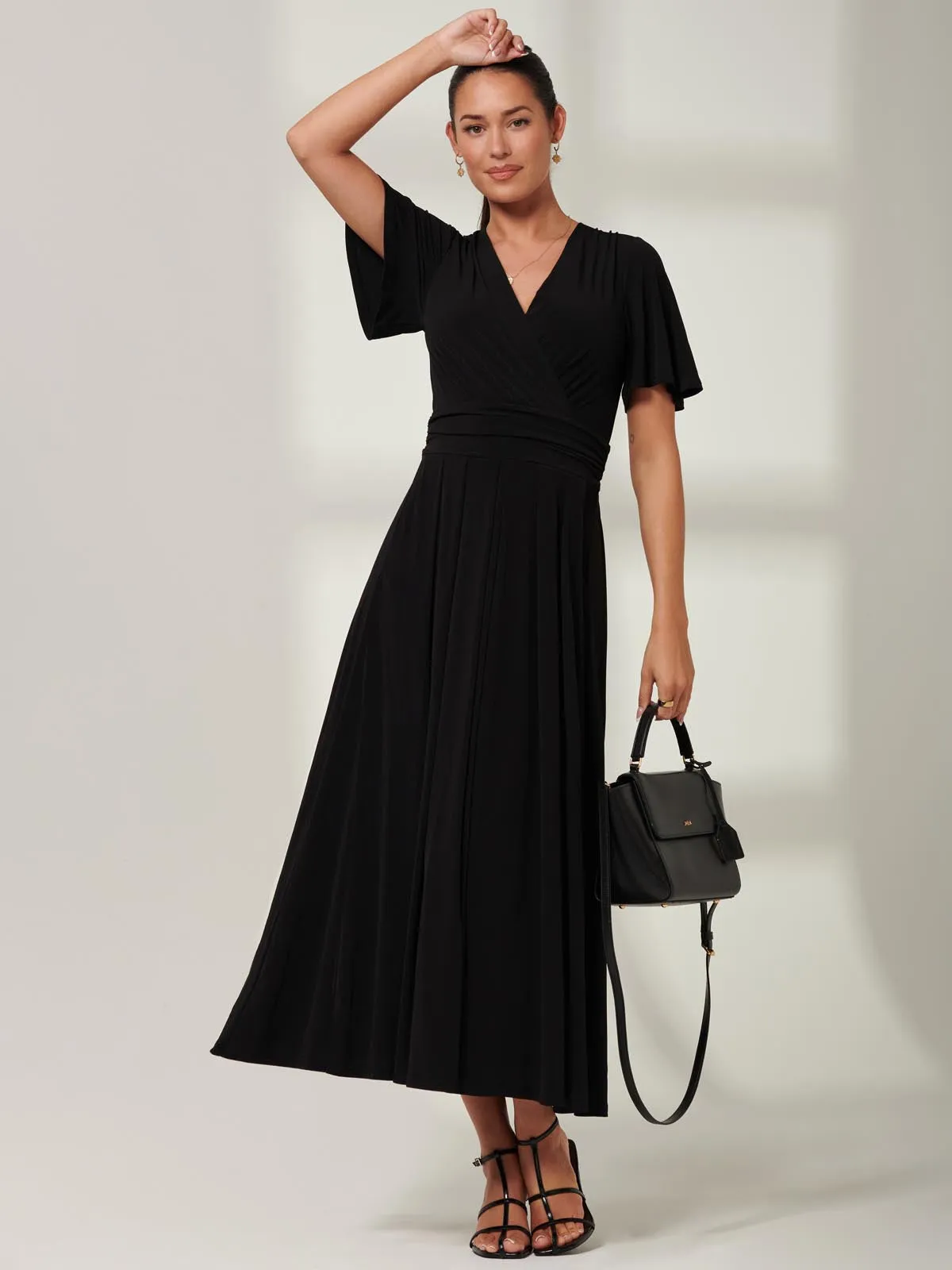 Eldoris Angel Sleeve Jersey Maxi Dress, Black