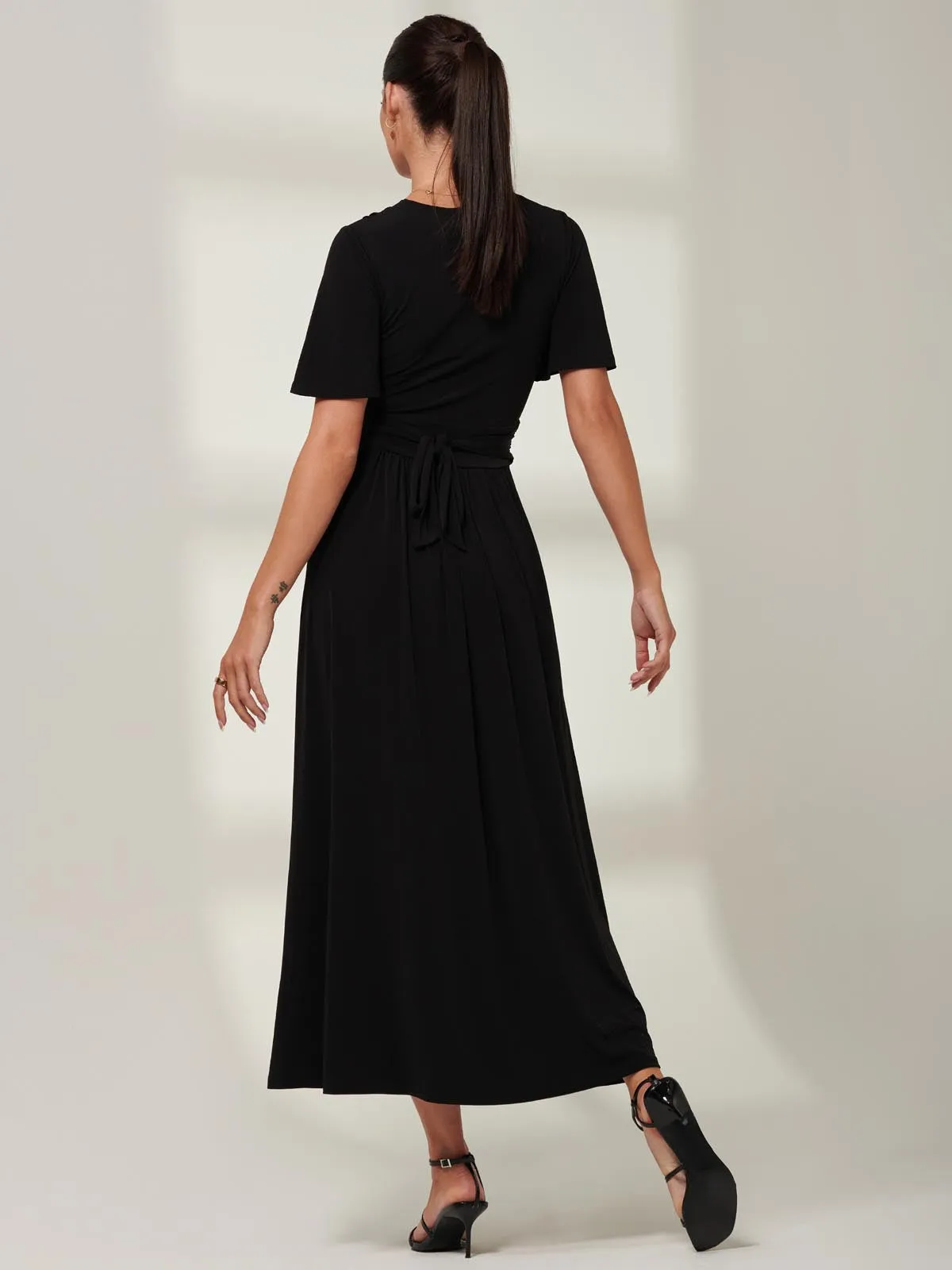 Eldoris Angel Sleeve Jersey Maxi Dress, Black