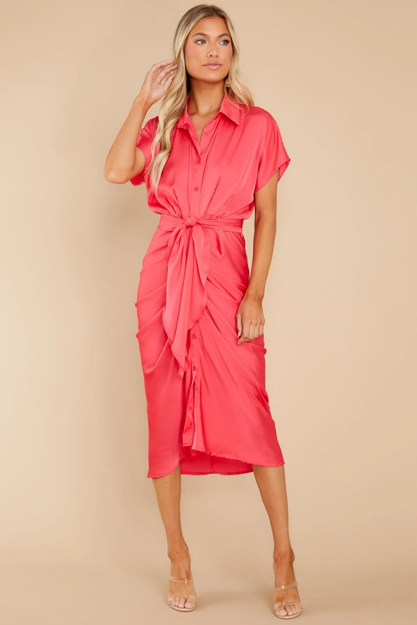 Elegant Edge Hot Pink Midi Dress