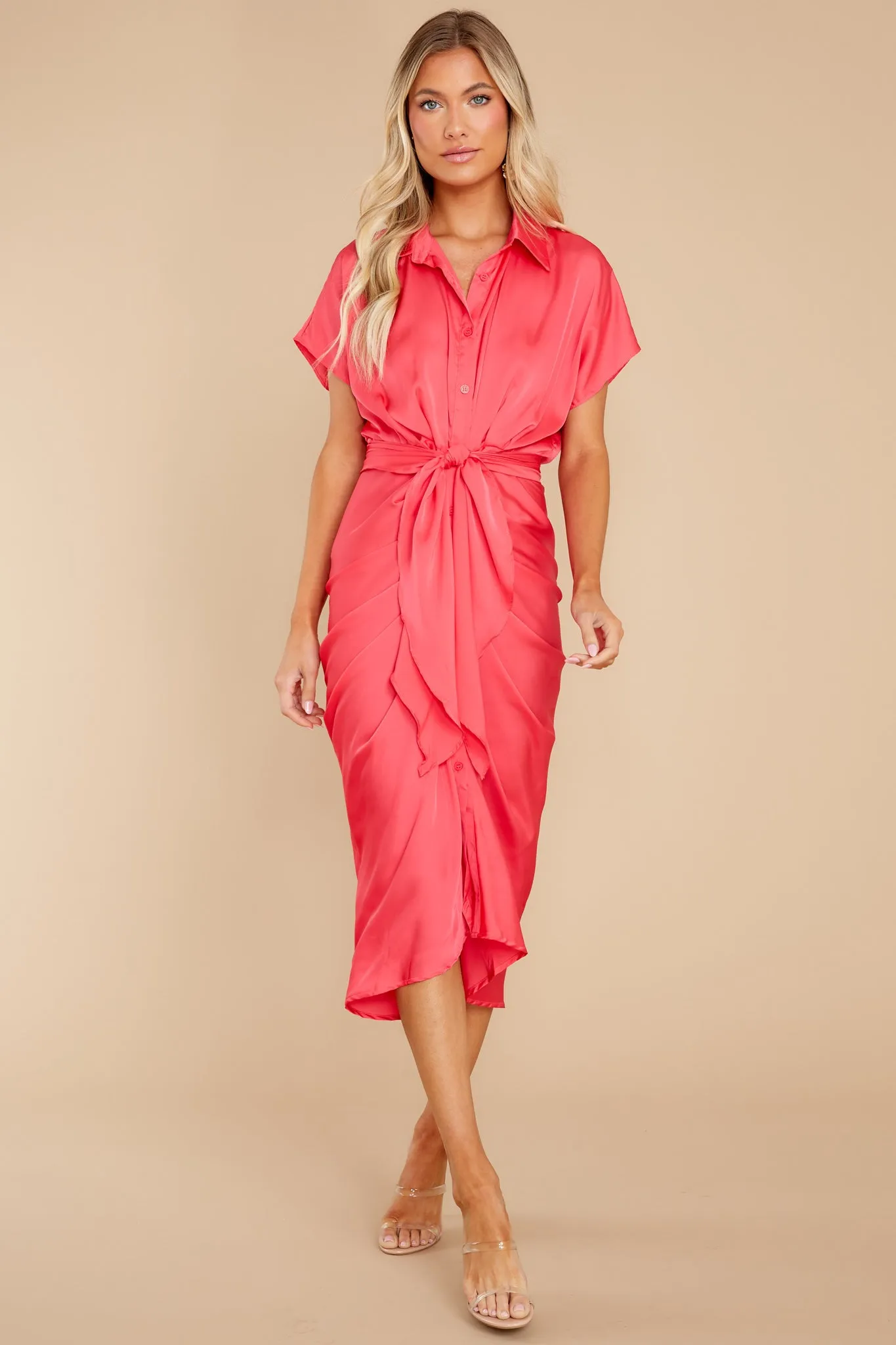 Elegant Edge Hot Pink Midi Dress