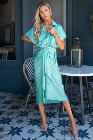 Elegant Edge Turquoise Midi Dress