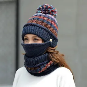 Fall Winter knitted Woolen Balaclava Beanie hat for women