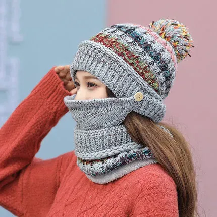 Fall Winter knitted Woolen Balaclava Beanie hat for women