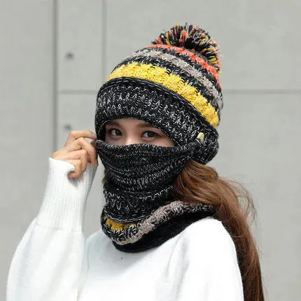 Fall Winter knitted Woolen Balaclava Beanie hat for women