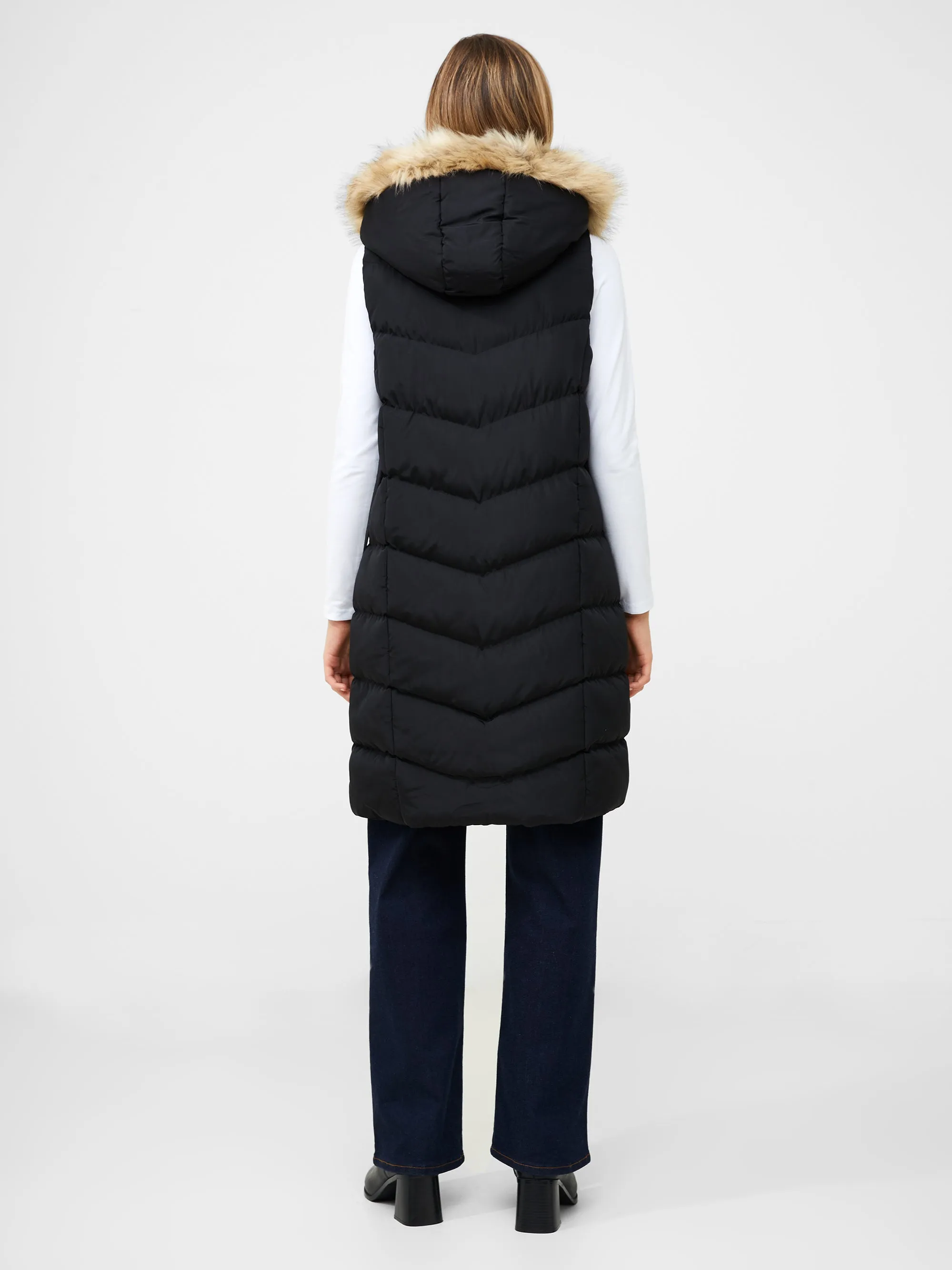 Faux Fur Hooded Chevron Puffer Gilet