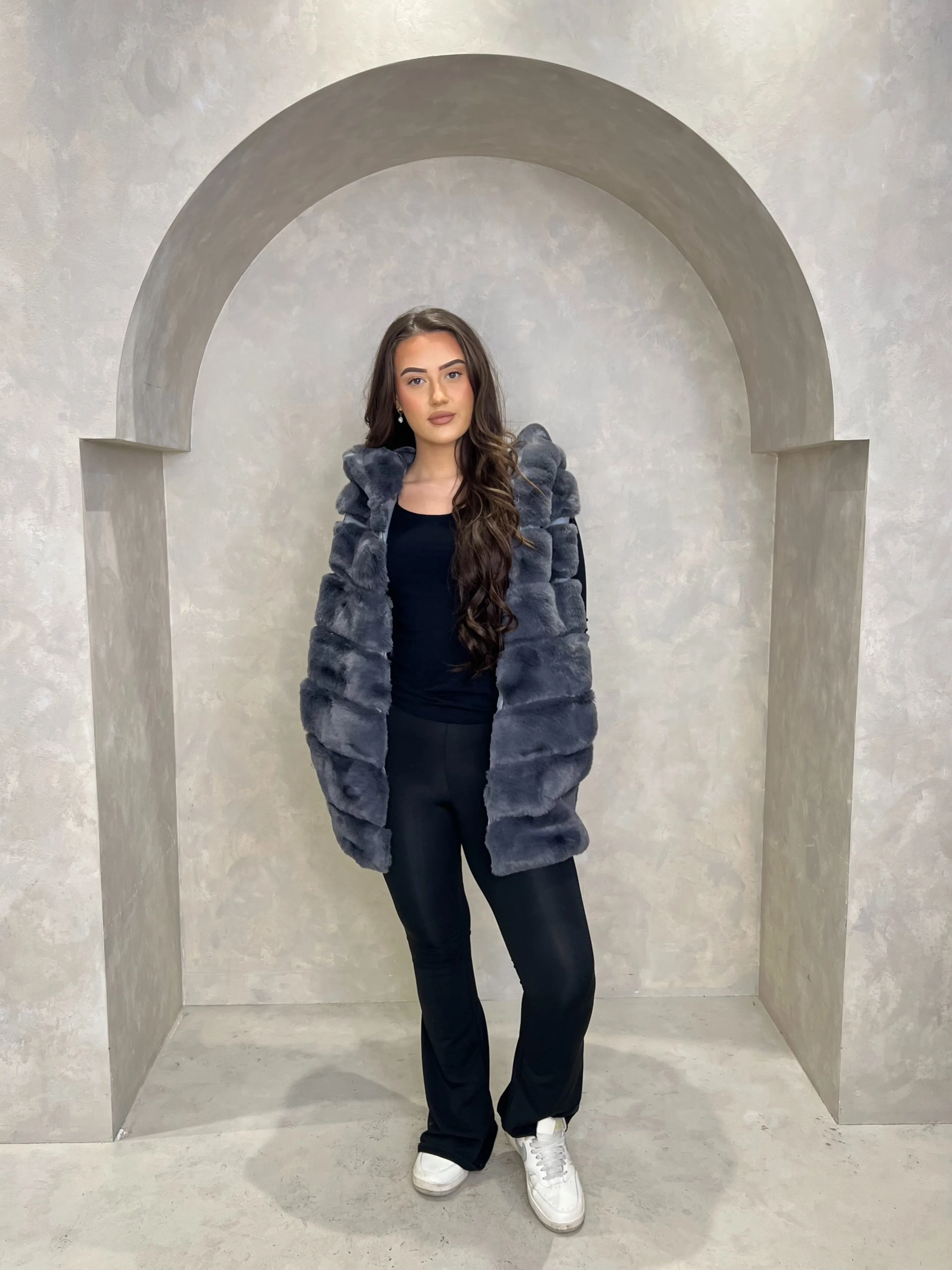Faux Fur Longline Hooded Gilet