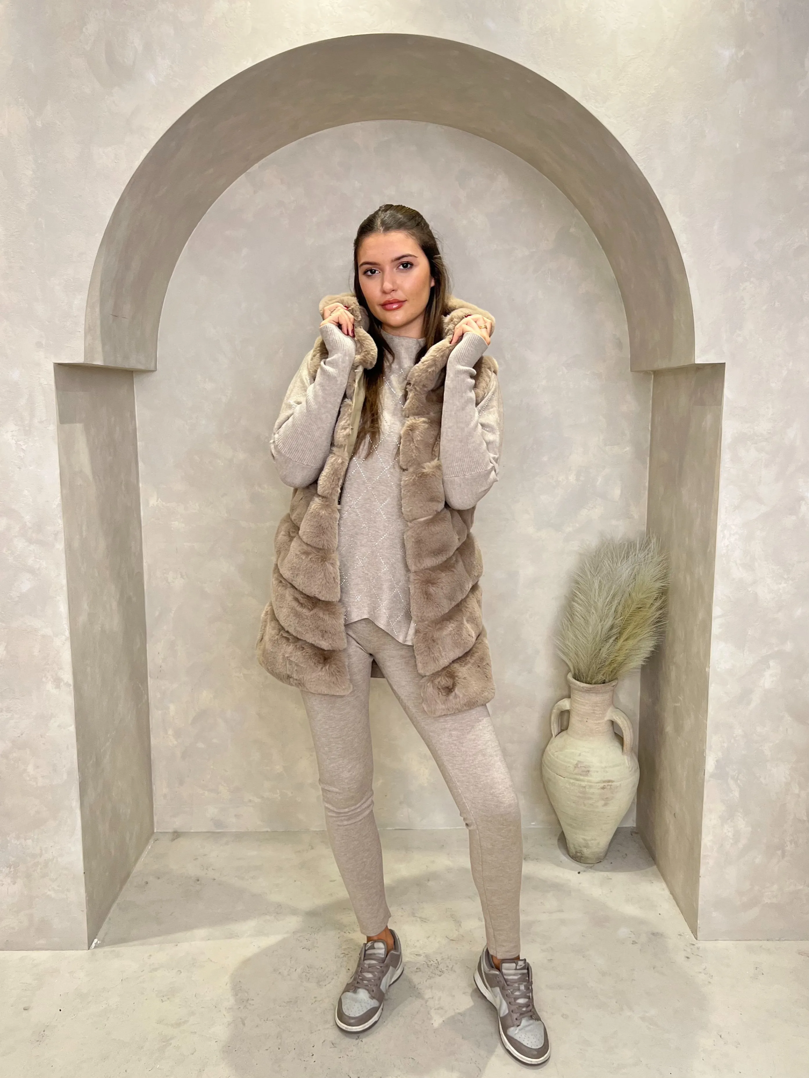 Faux Fur Longline Hooded Gilet