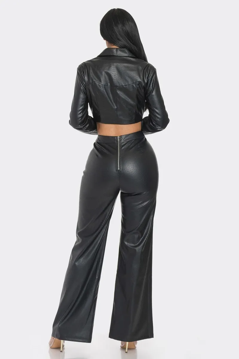 Faux Leather Outfit Set With Rhinestones - 2 colors