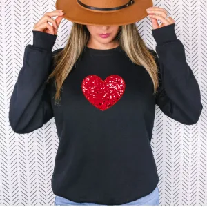 Faux Sequin Red Heart Valentine's Day Sweatshirt