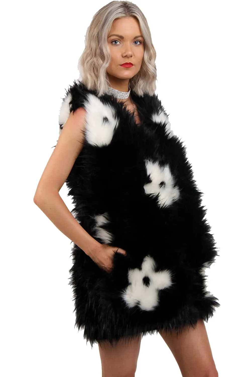 Flower Faux Fur Gilet