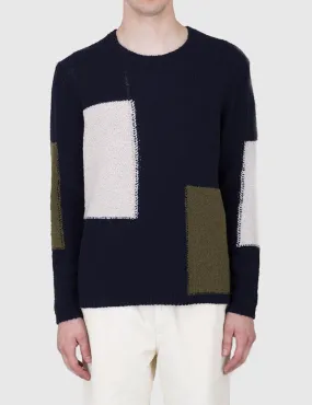 Folk Interference Knit Sweatshirt - Navy