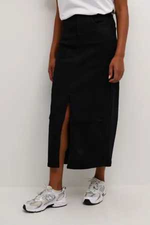 FRONT SLIT BLACK DENIM SKIRT