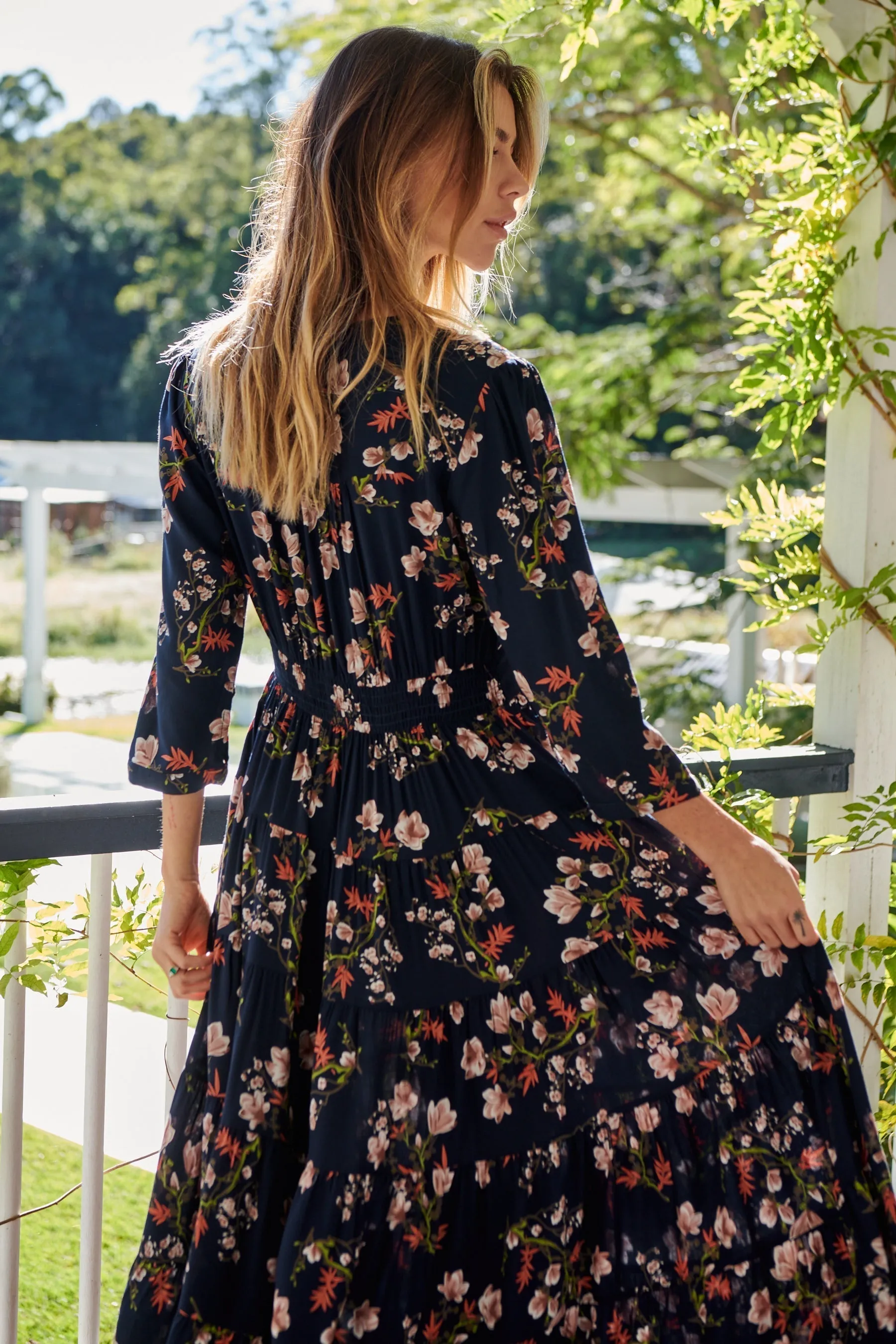 Gemma Navy/Pink Floral Button Front Dress