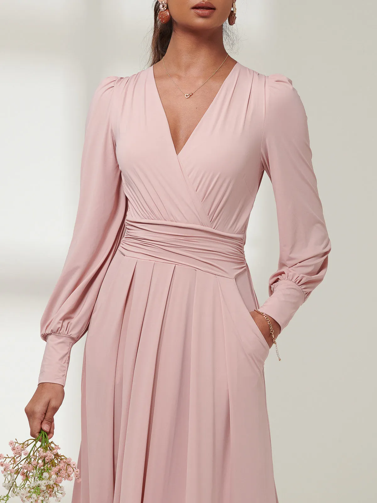 Giulia Long Sleeve Maxi Dress, Dusty Pink