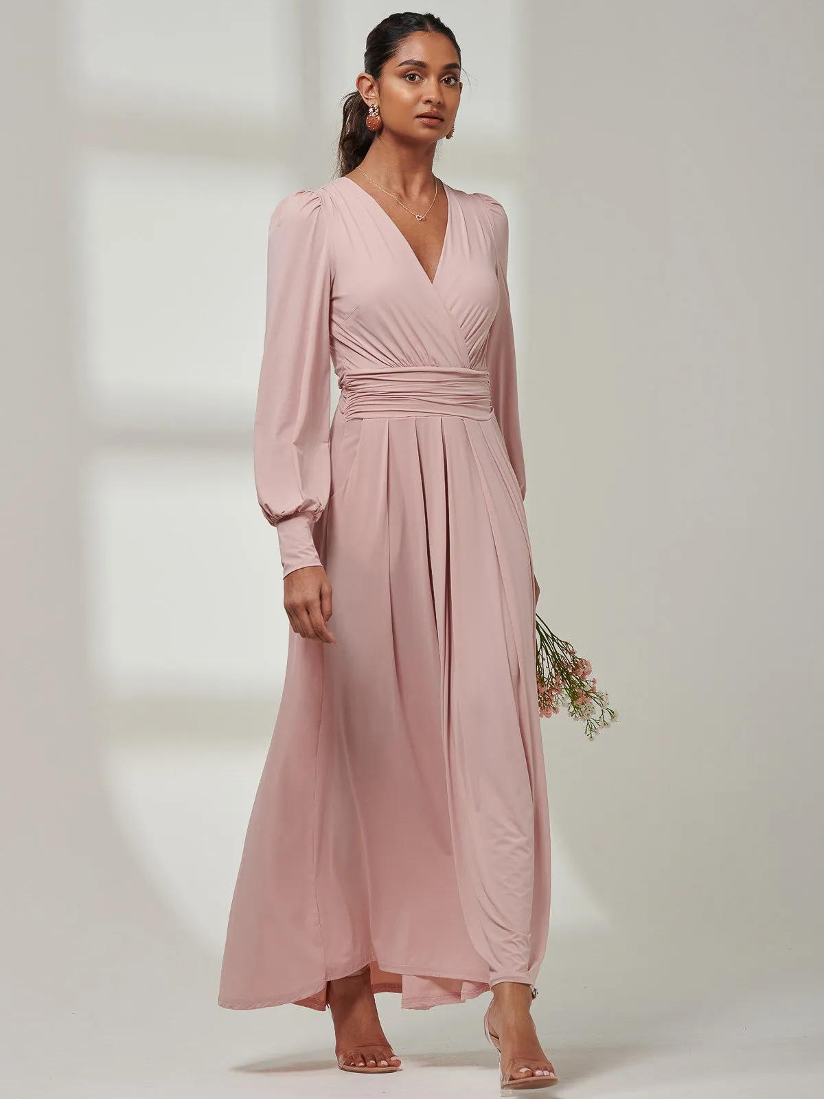 Giulia Long Sleeve Maxi Dress, Dusty Pink