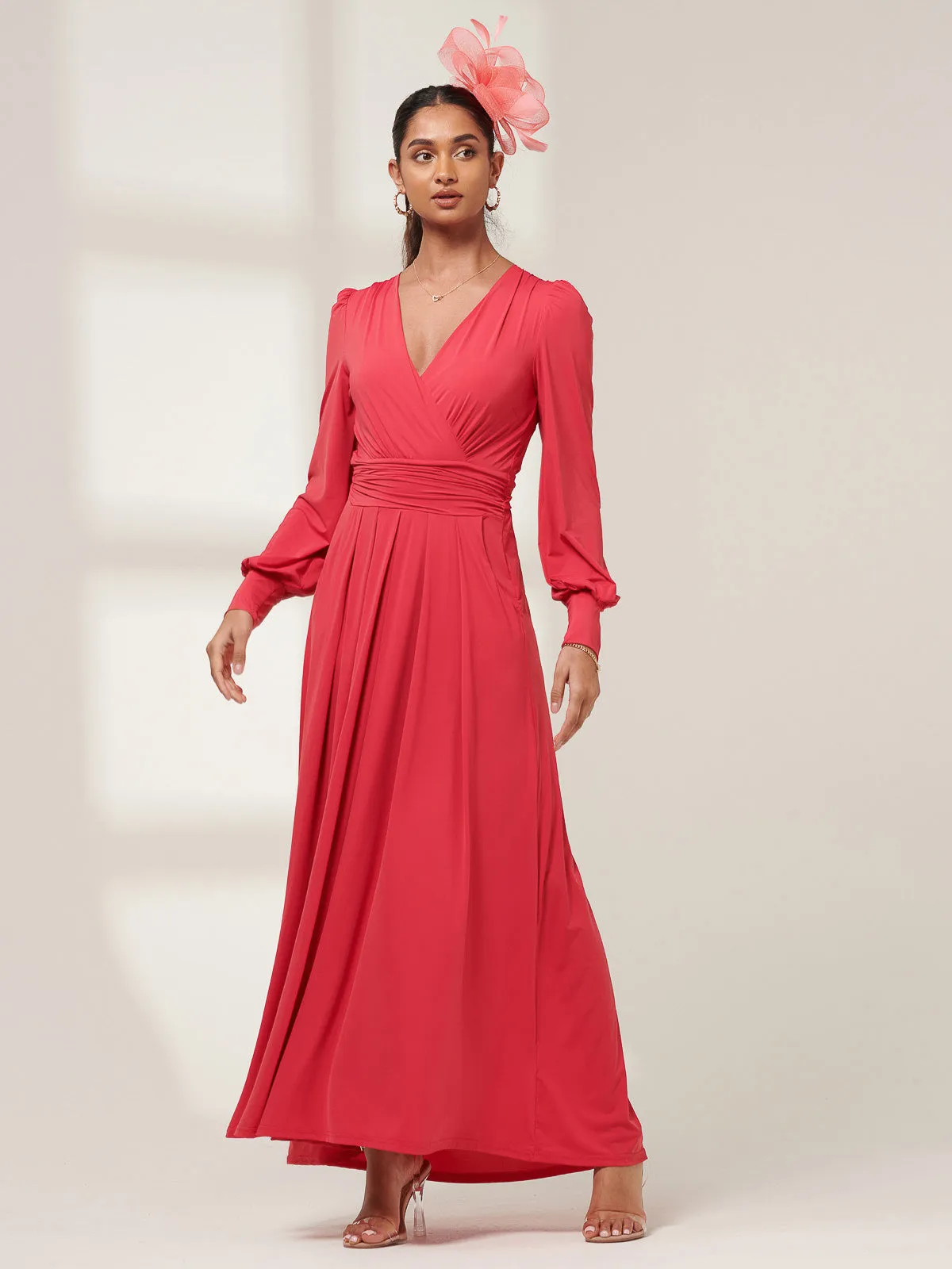 Giulia Long Sleeve Maxi Dress, Red