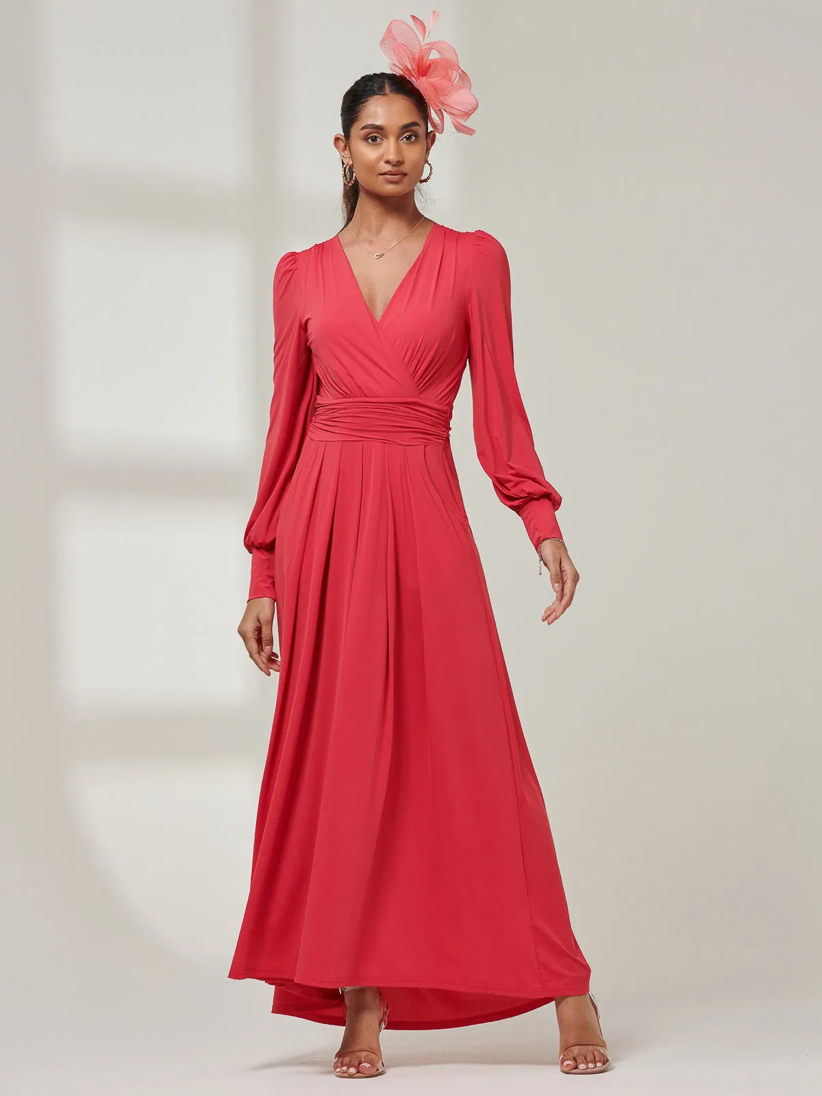 Giulia Long Sleeve Maxi Dress, Red